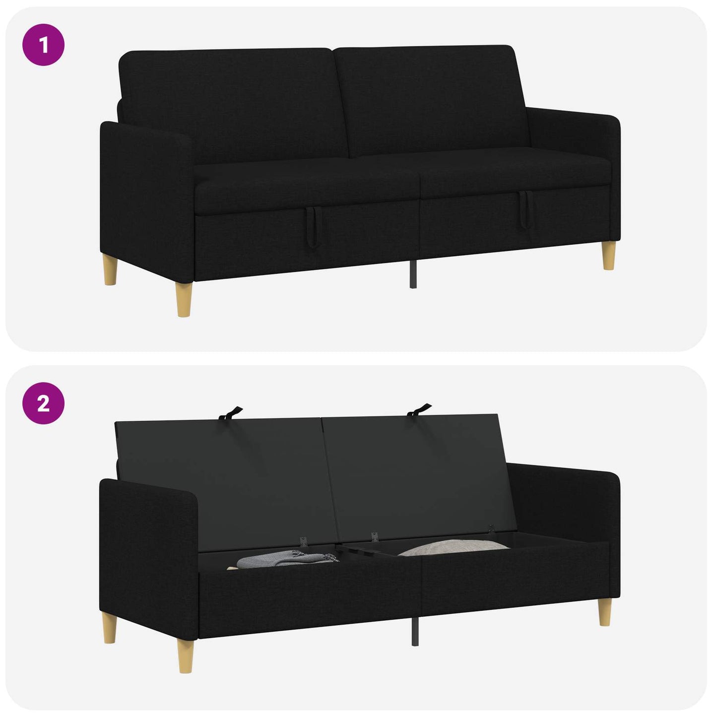 Sofa med opbevaring Sort 192 x 78 x 87 cm Polyester