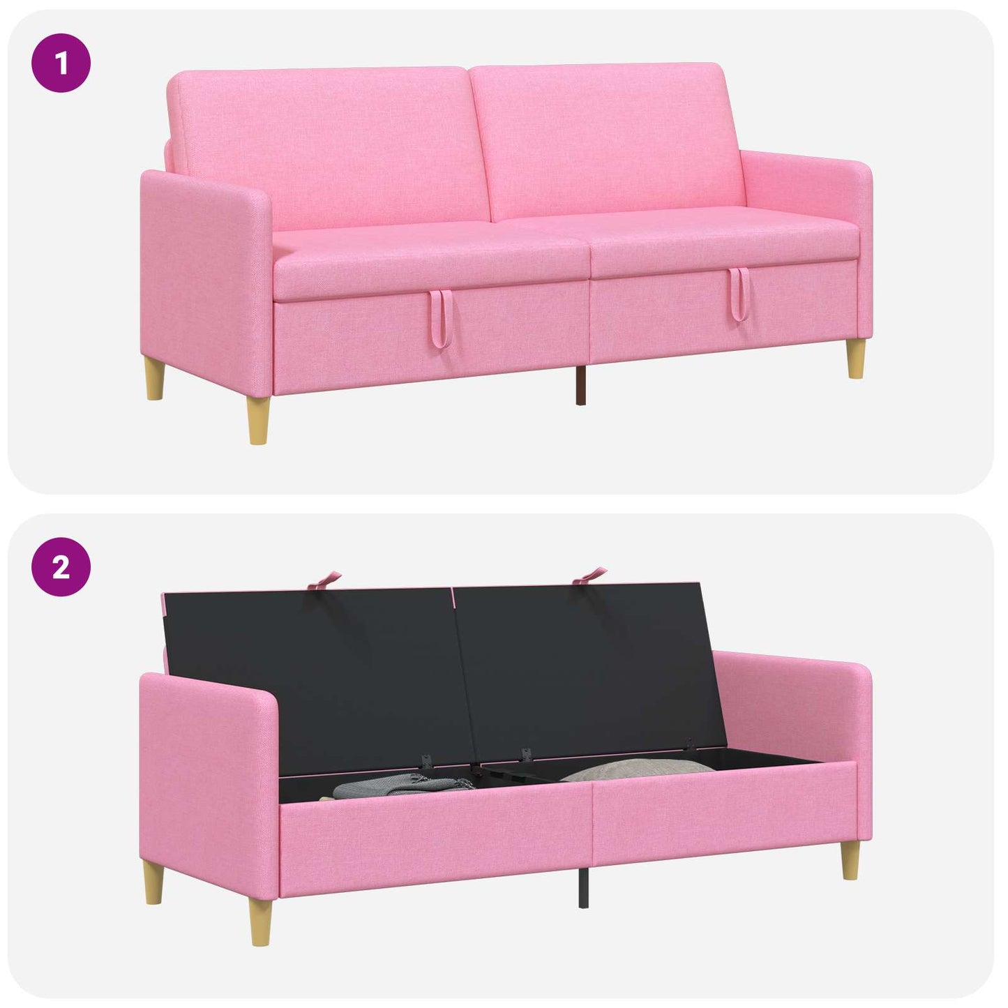 Sofa med opbevaring Lyserød 192 x 78 x 87 cm Polyester