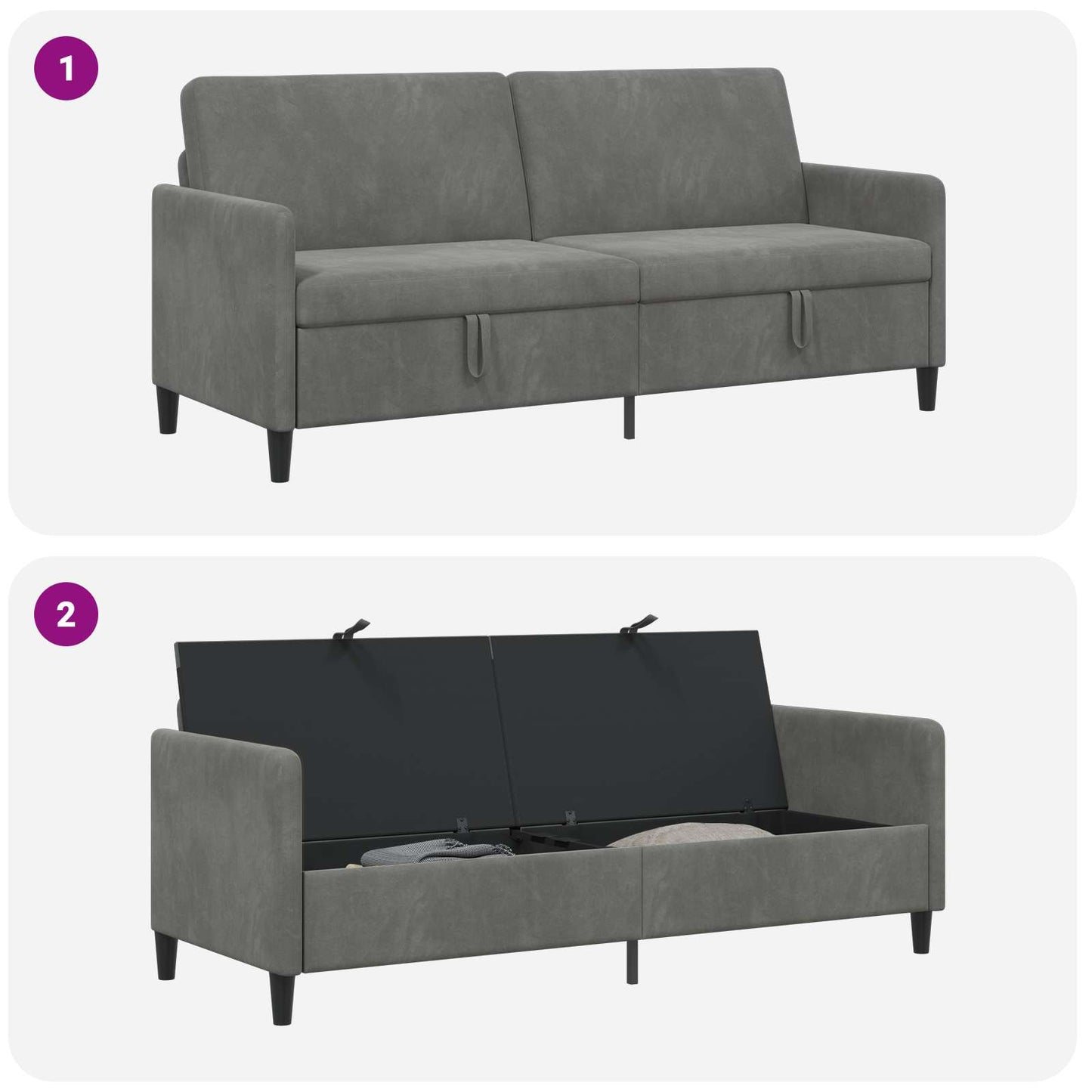 Sofa med opbevaring Mørkegrå 192 x 78 x 87 cm Polyester