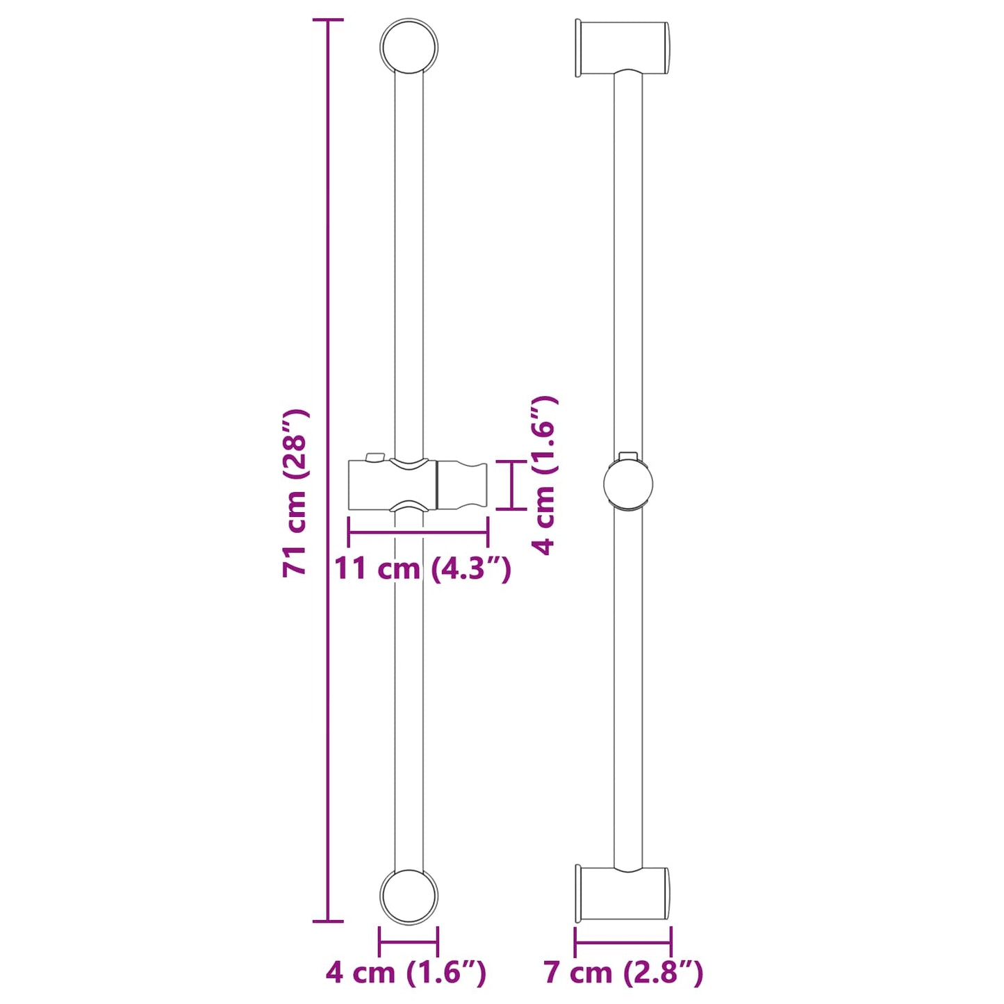 Brusehovedholder Sort 71 cm Rustfrit stål