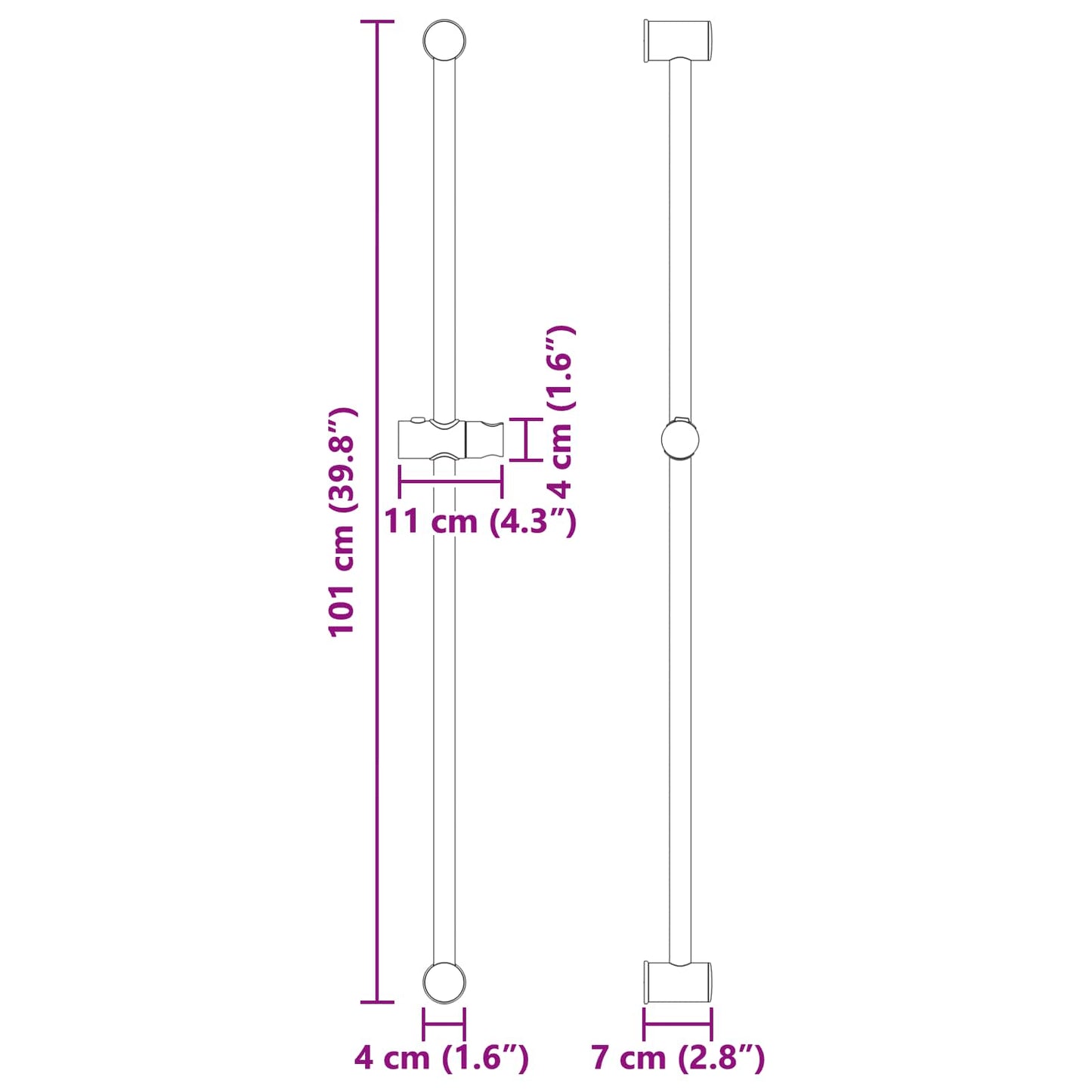 Brusehovedholder Krom 101 cm Rustfrit stål
