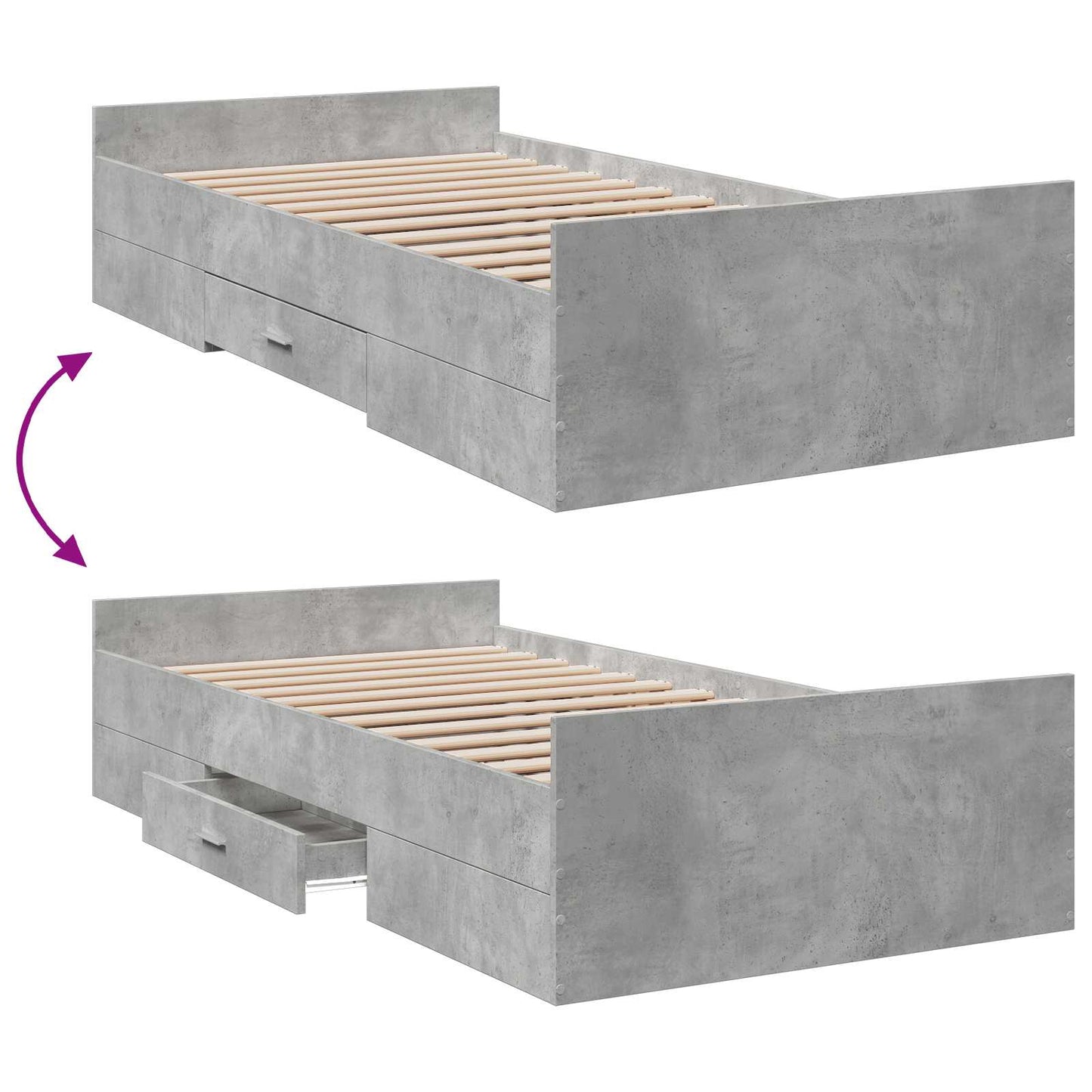 Sengestel med opbevaring Betongrå 80 x 200 cm Konstrueret træ
