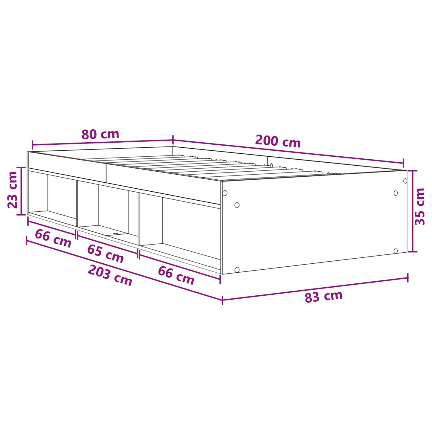 Sengestel med opbevaring Hvid 80 x 200 cm Konstrueret træ