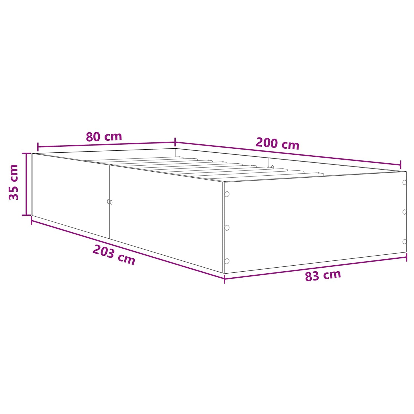 Gulvsengramme Sonoma-eg 80 x 200 cm Konstrueret træ