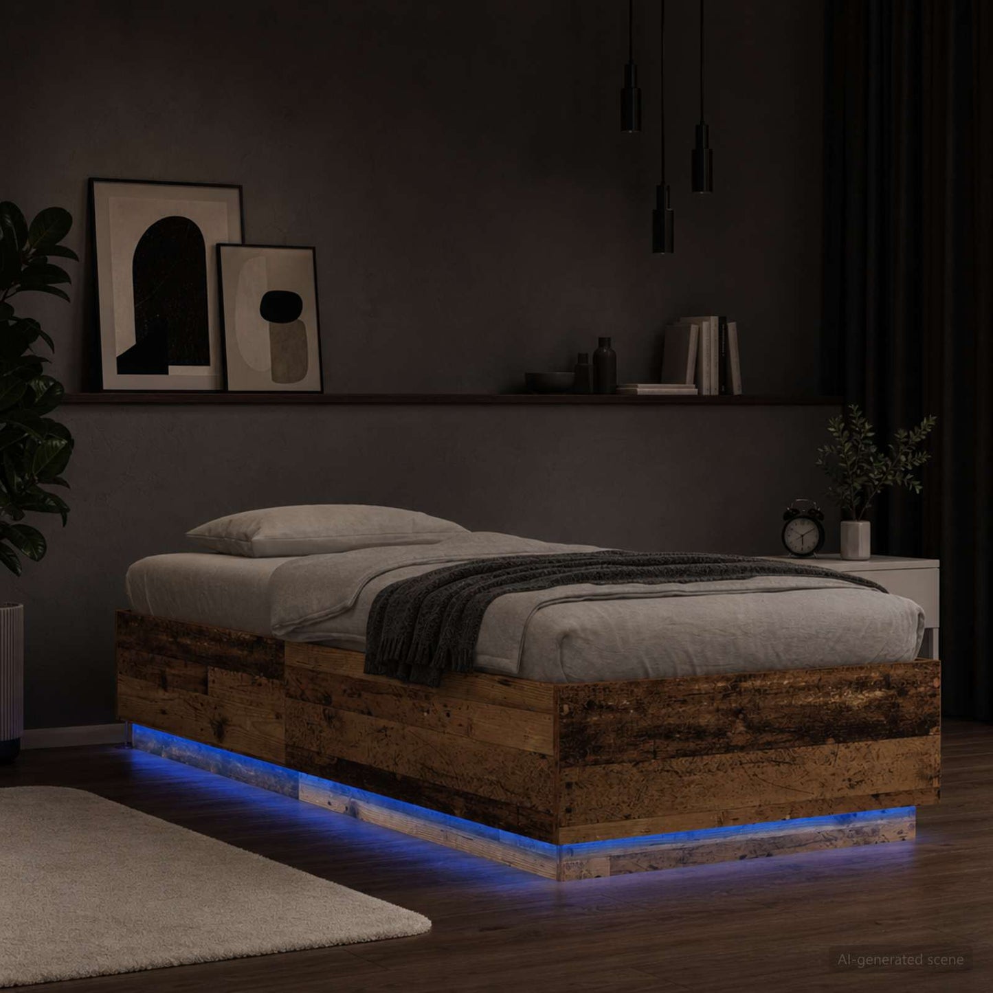 Senge ramme med LED Gammelt træ 80 x 200 cm Konstrueret træ