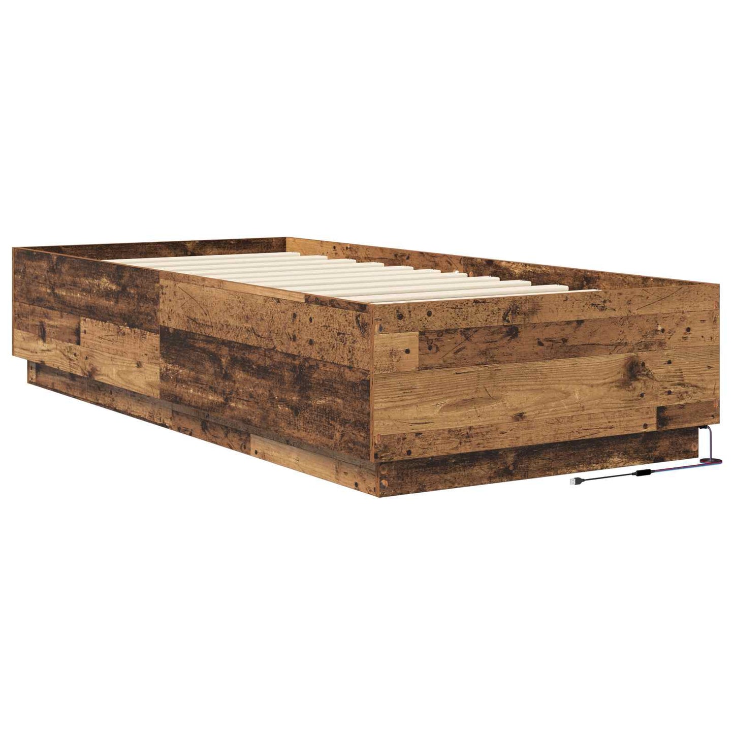 Senge ramme med LED Gammelt træ 80 x 200 cm Konstrueret træ