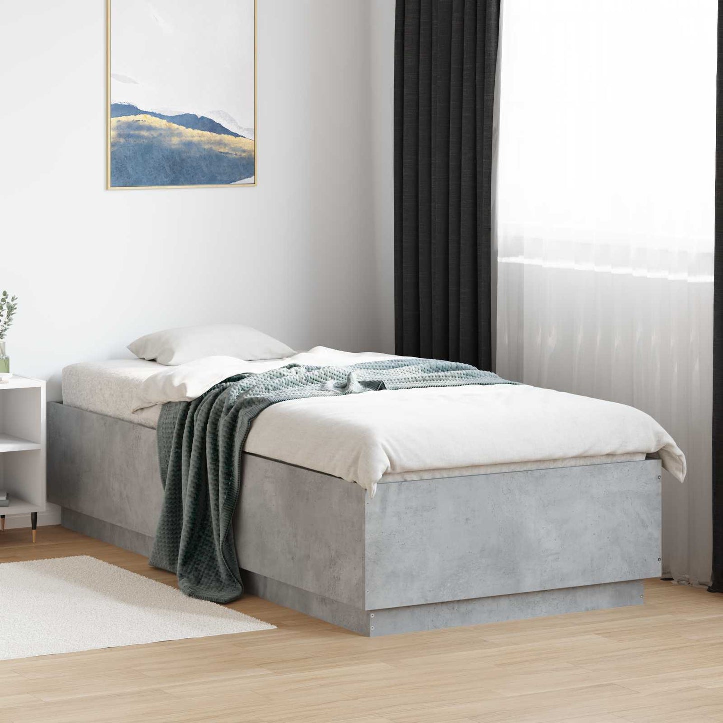 Senge ramme med LED Betongrå 80 x 200 cm Konstrueret træ