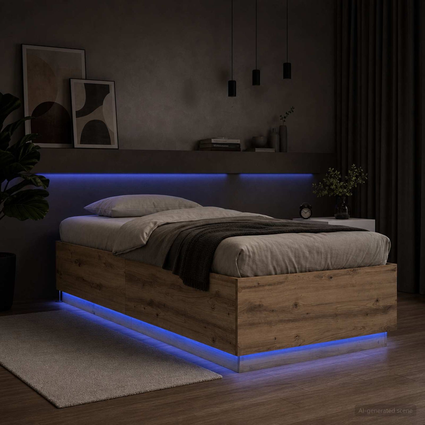 Senge ramme med LED Artisan-eg 80 x 200 cm Konstrueret træ