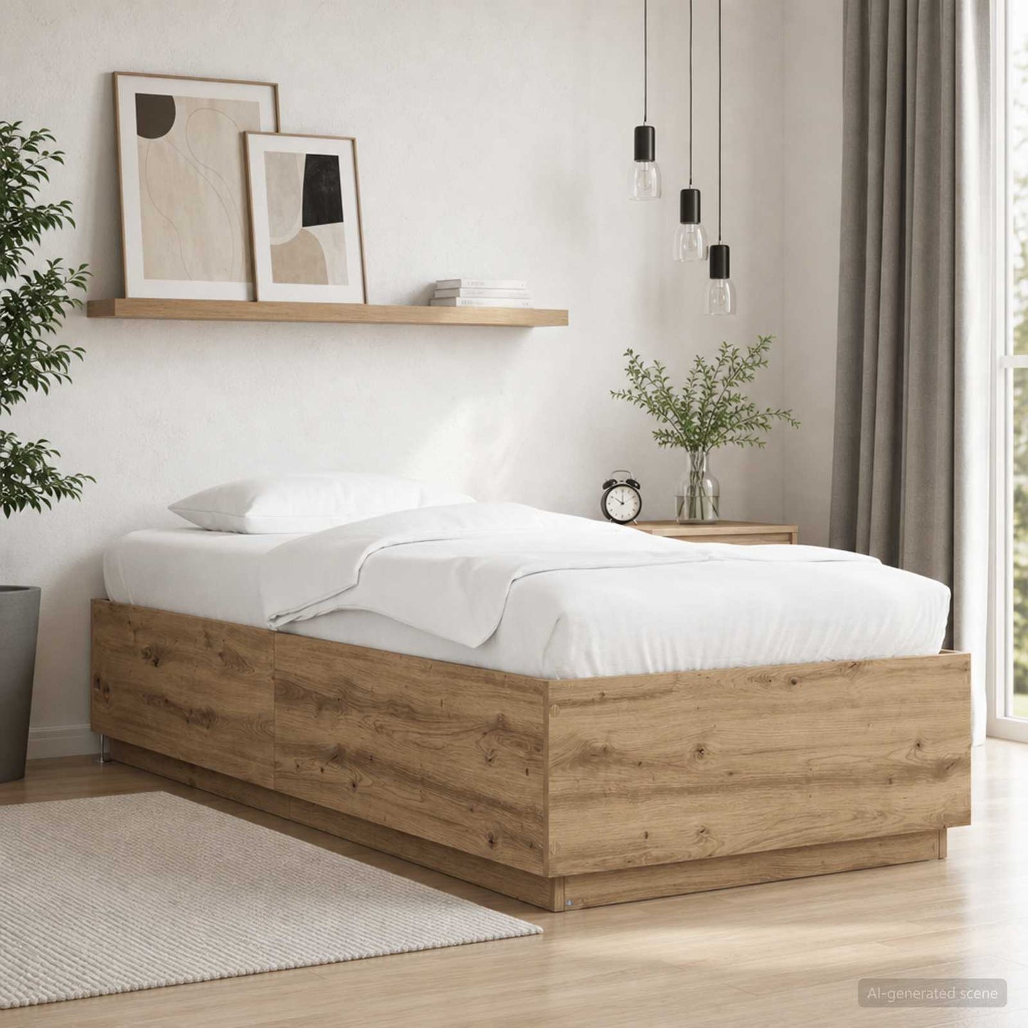 Senge ramme med LED Artisan-eg 80 x 200 cm Konstrueret træ
