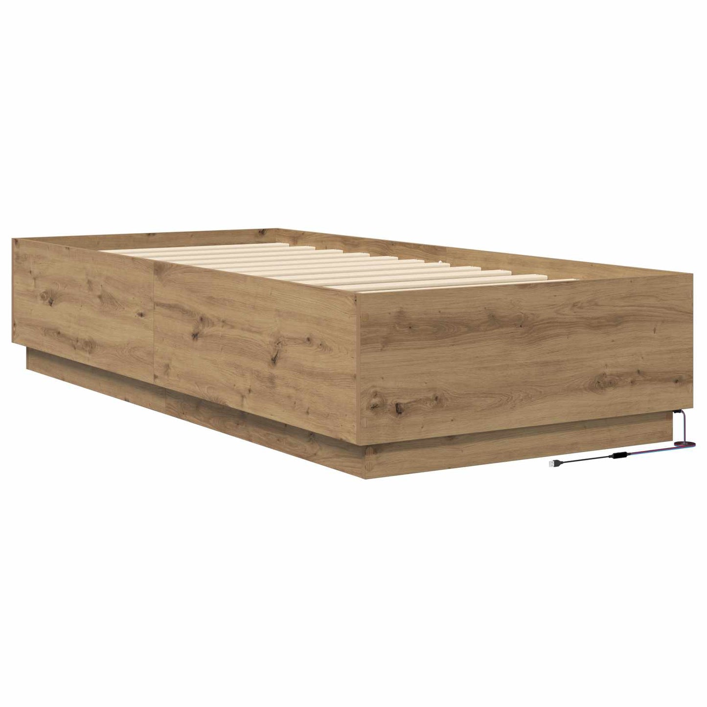 Senge ramme med LED Artisan-eg 80 x 200 cm Konstrueret træ