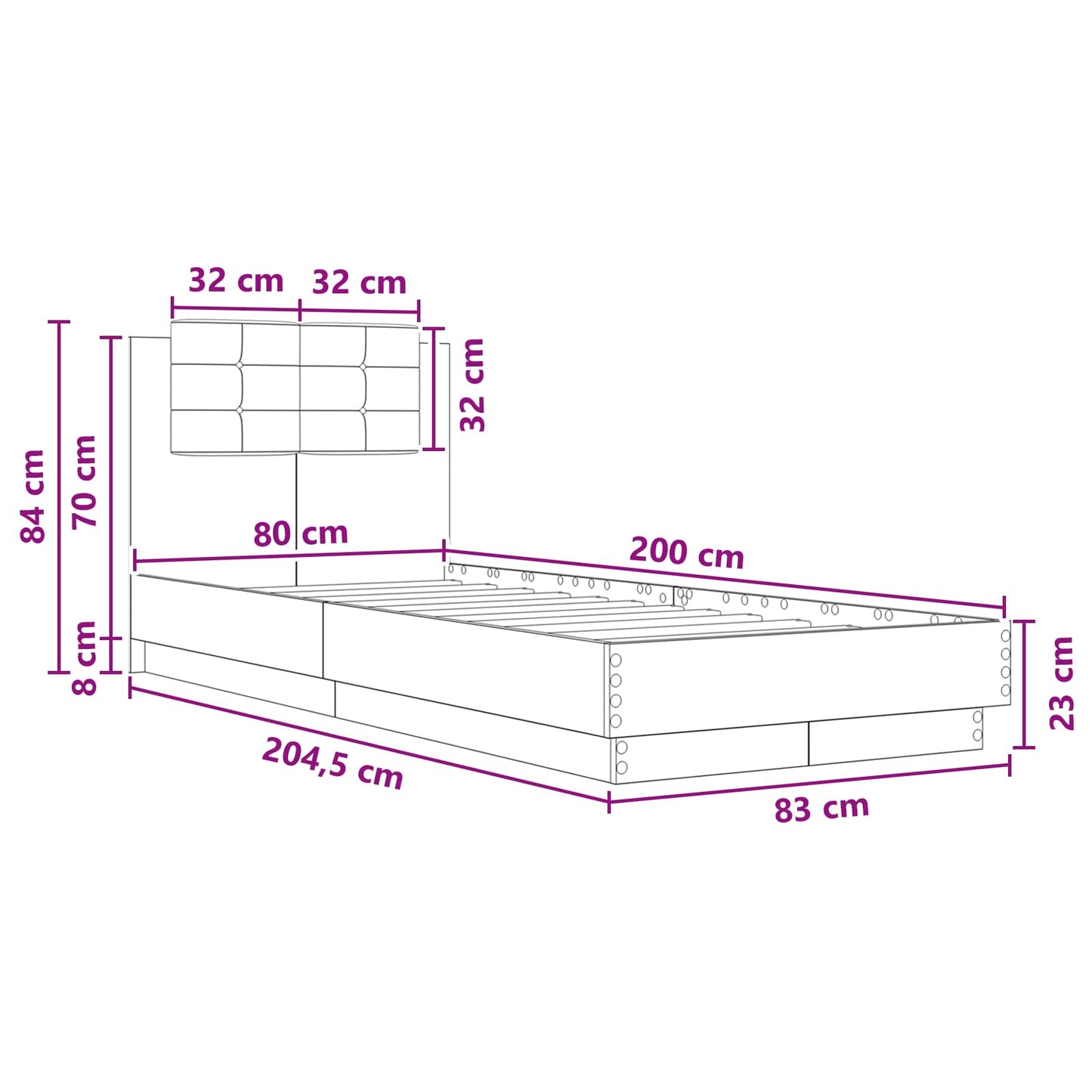 Sengestel med hovedgærde Betongrå 80 x 200 cm Konstrueret træ