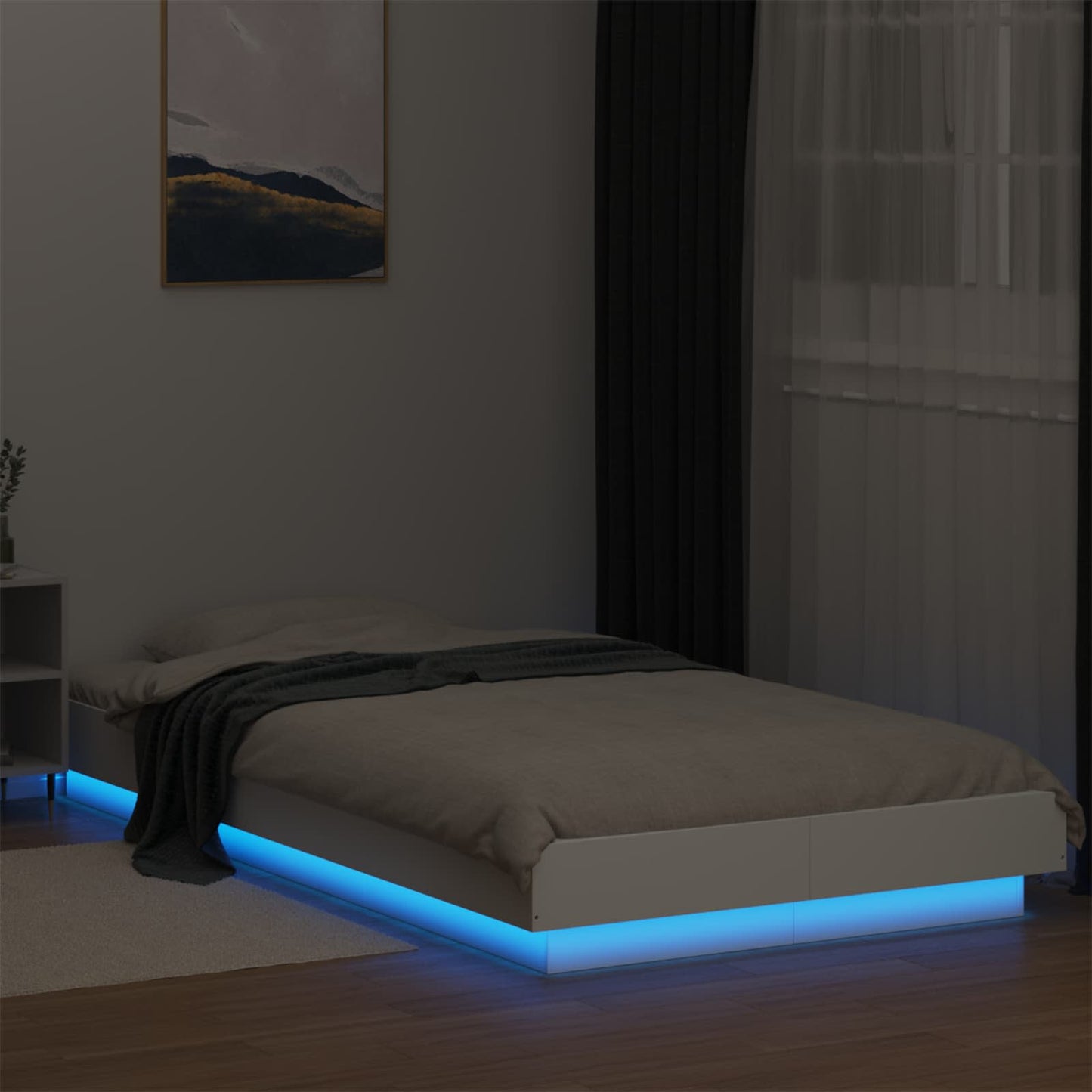 Senge ramme med LED Hvid 80 x 200 cm Konstrueret træ