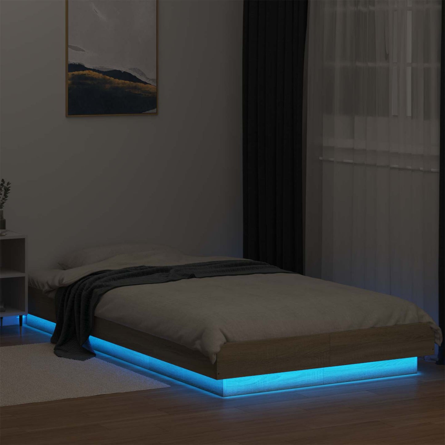 Senge ramme med LED Sonoma-eg 80 x 200 cm Konstrueret træ