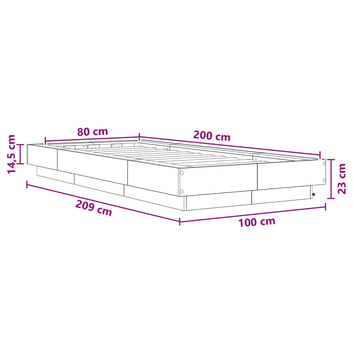 Senge ramme med LED Sonoma-eg 80 x 200 cm Konstrueret træ