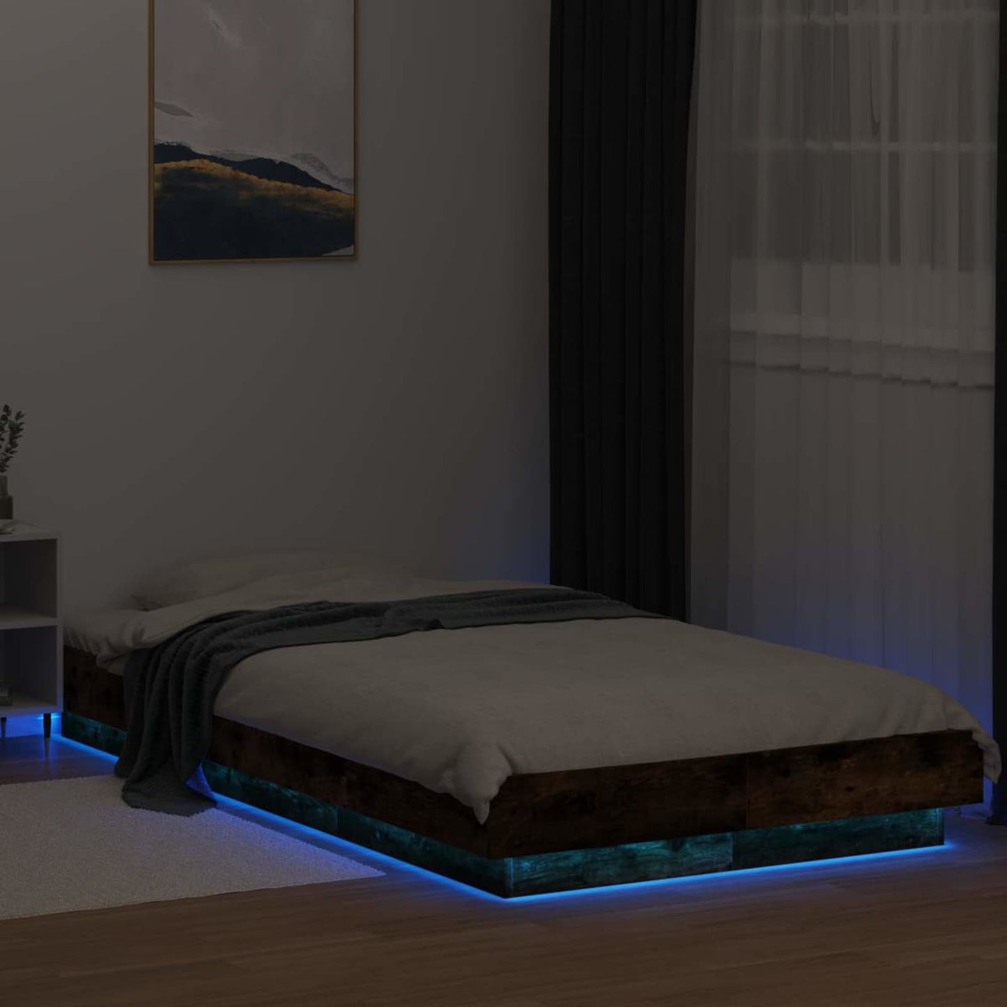 Senge ramme med LED Røget eg 80 x 200 cm Konstrueret træ