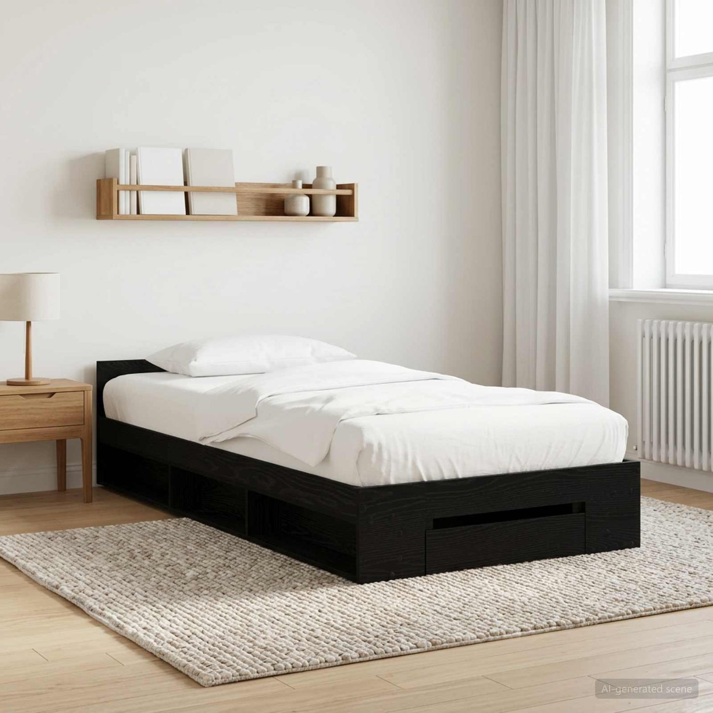 Sengestel med opbevaring Sort eg 80 x 200 cm Konstrueret træ