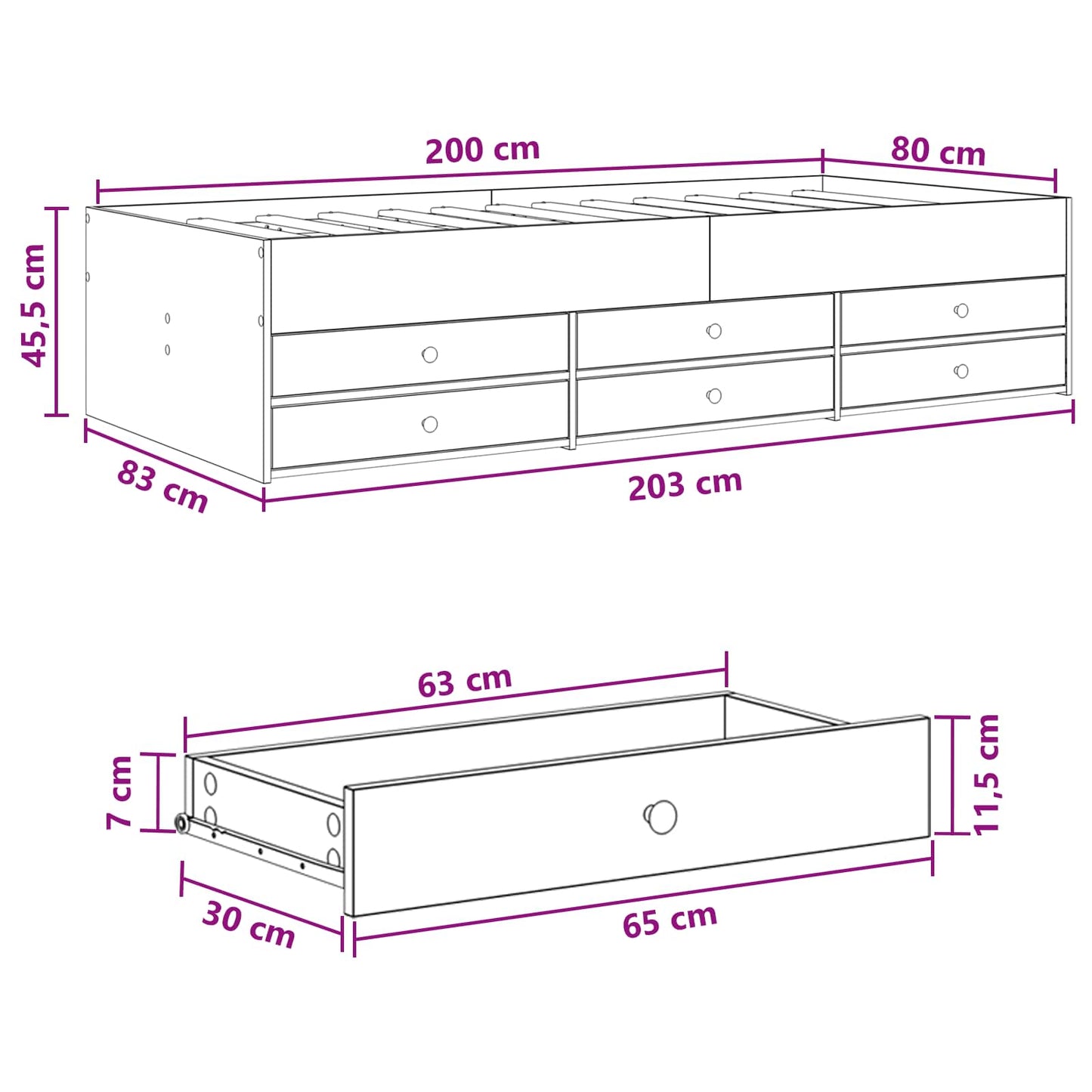 Sengestel med opbevaring Grå Sonoma 80 x 200 cm Konstrueret træ
