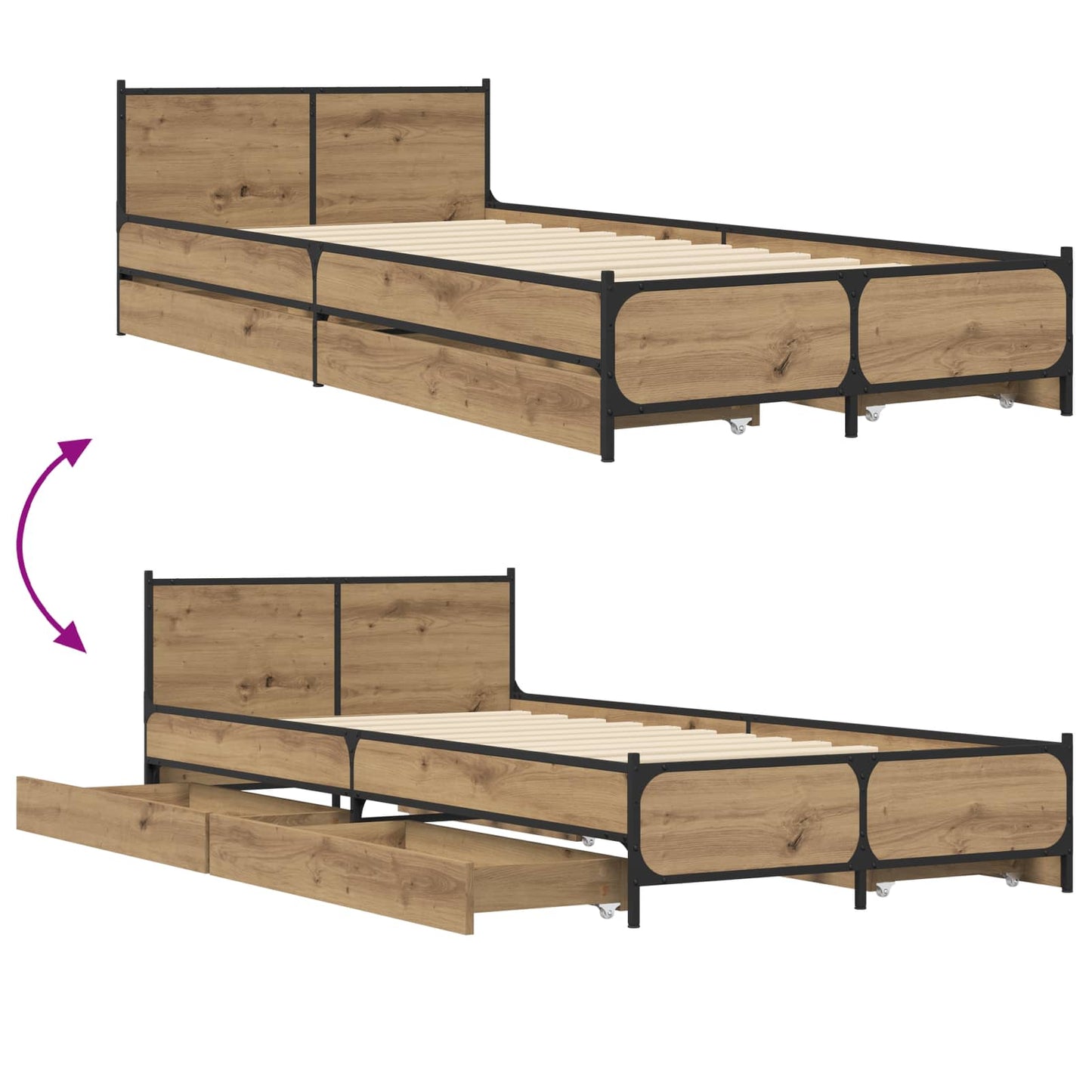 Sengestel med hovedgærde Artisan-eg 80 x 200 cm Konstrueret træ