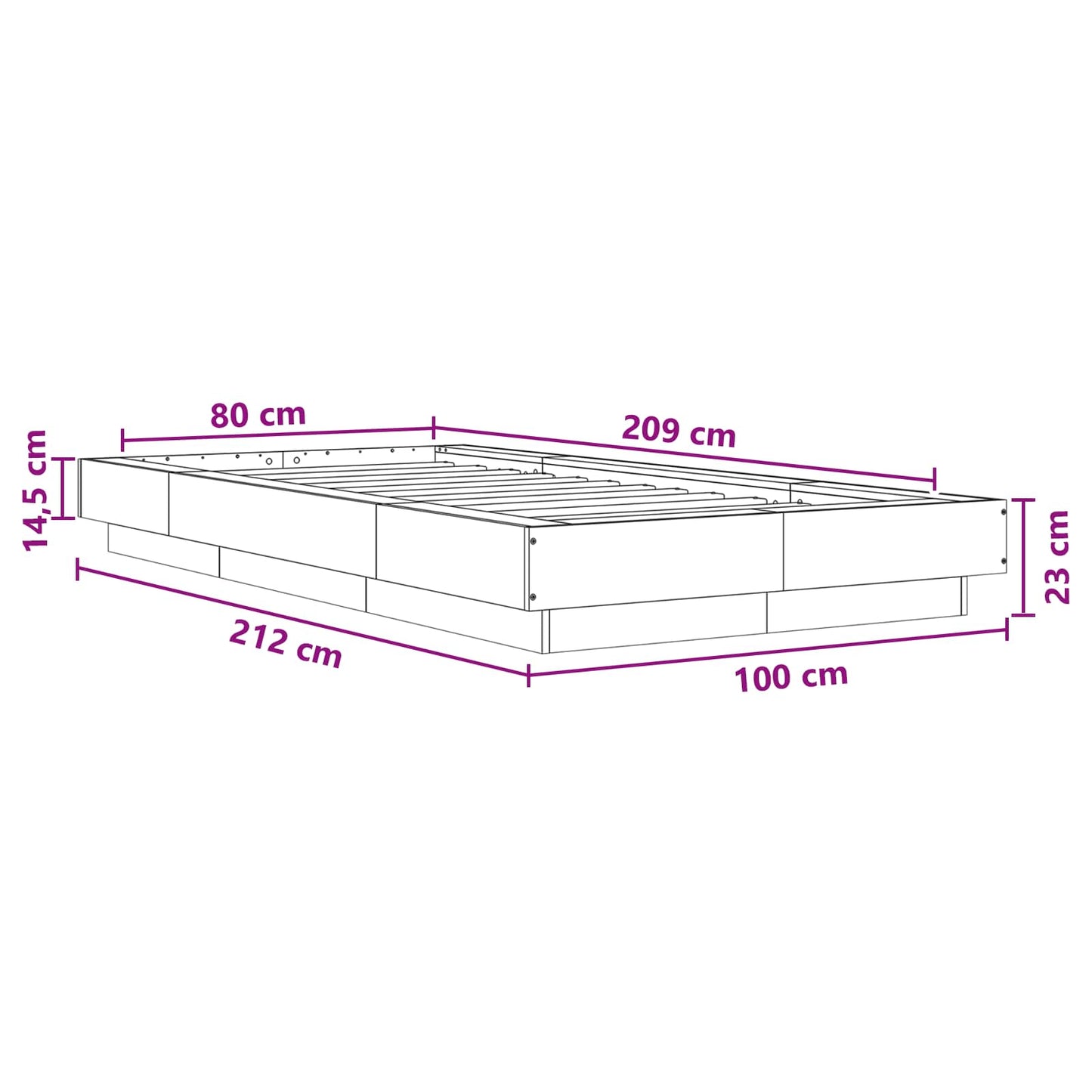 Gulvsengramme Hvid 80 x 210 cm Konstrueret træ