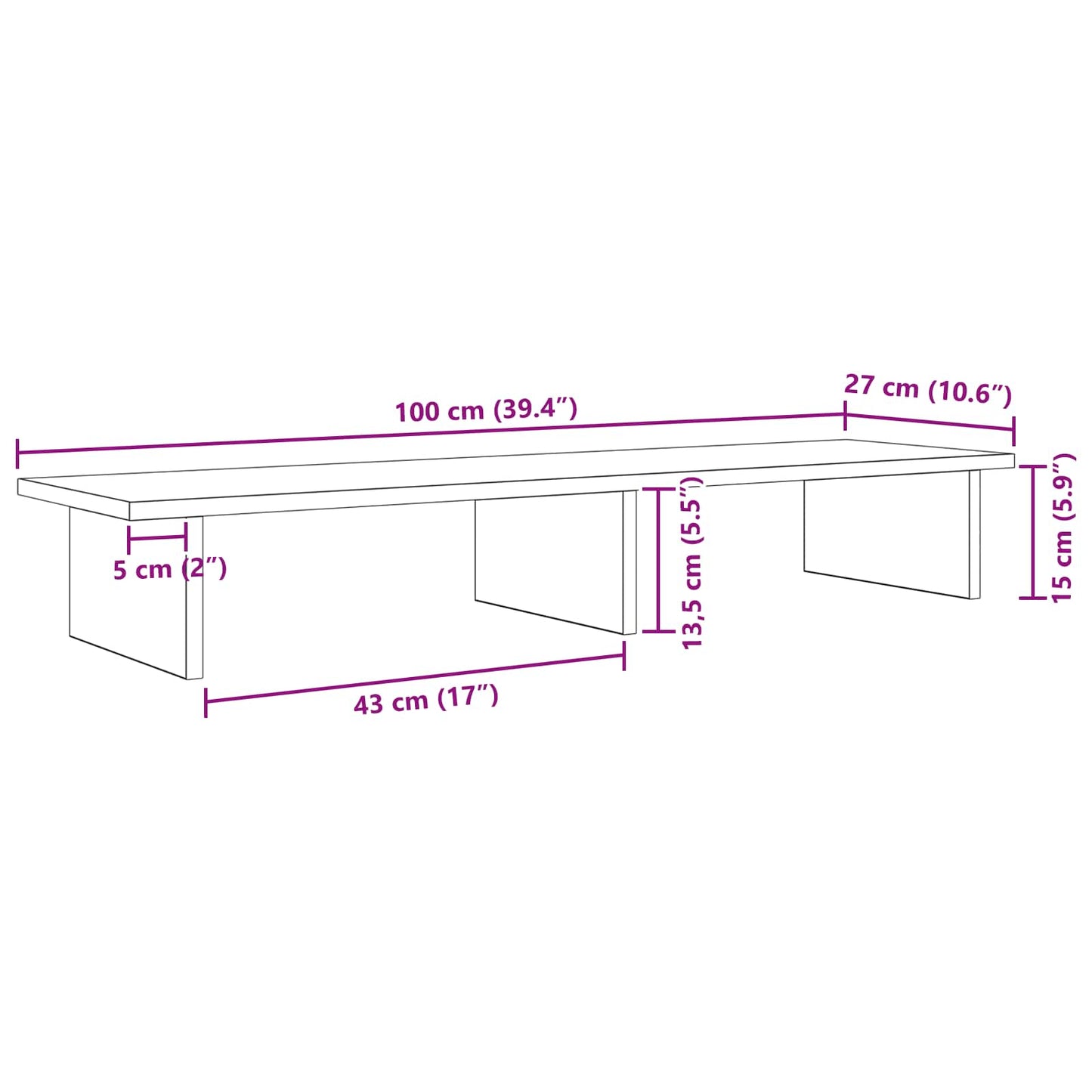 Monitor Stativ Sort eg 100 x 27 x 15 cm Konstrueret træ