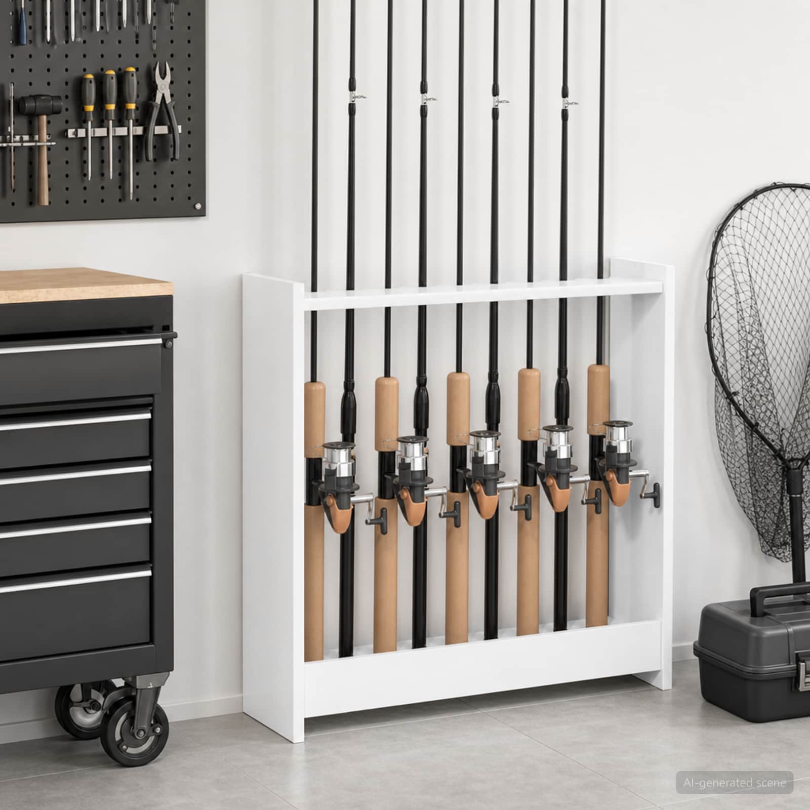 Billardkøholder fritstående i konstrueret træ 60 x 20 x 57 cm - gloss hvid