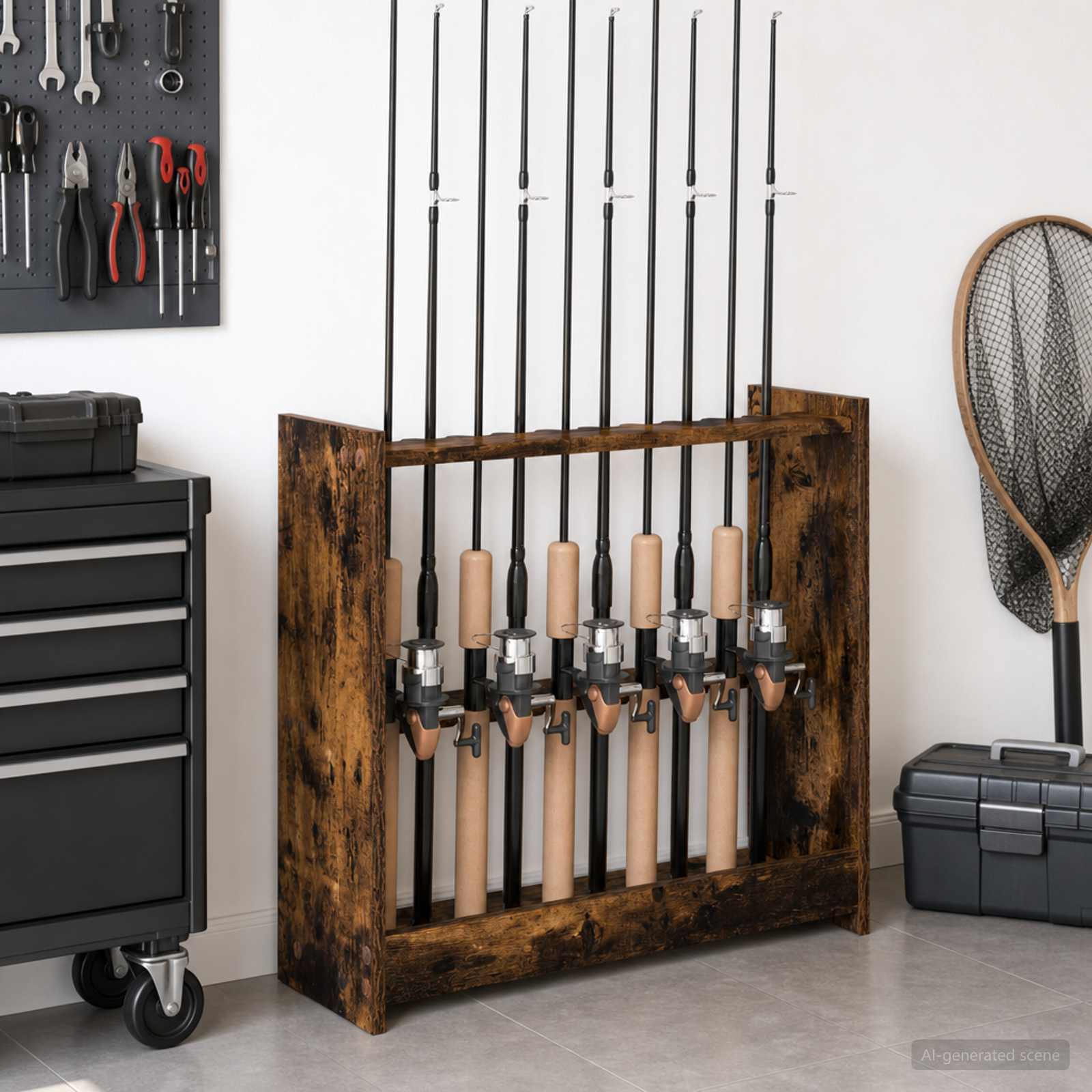 Billardkøholder fritstående 60 x 20 x 57 cm i konstrueret træ - røget eg