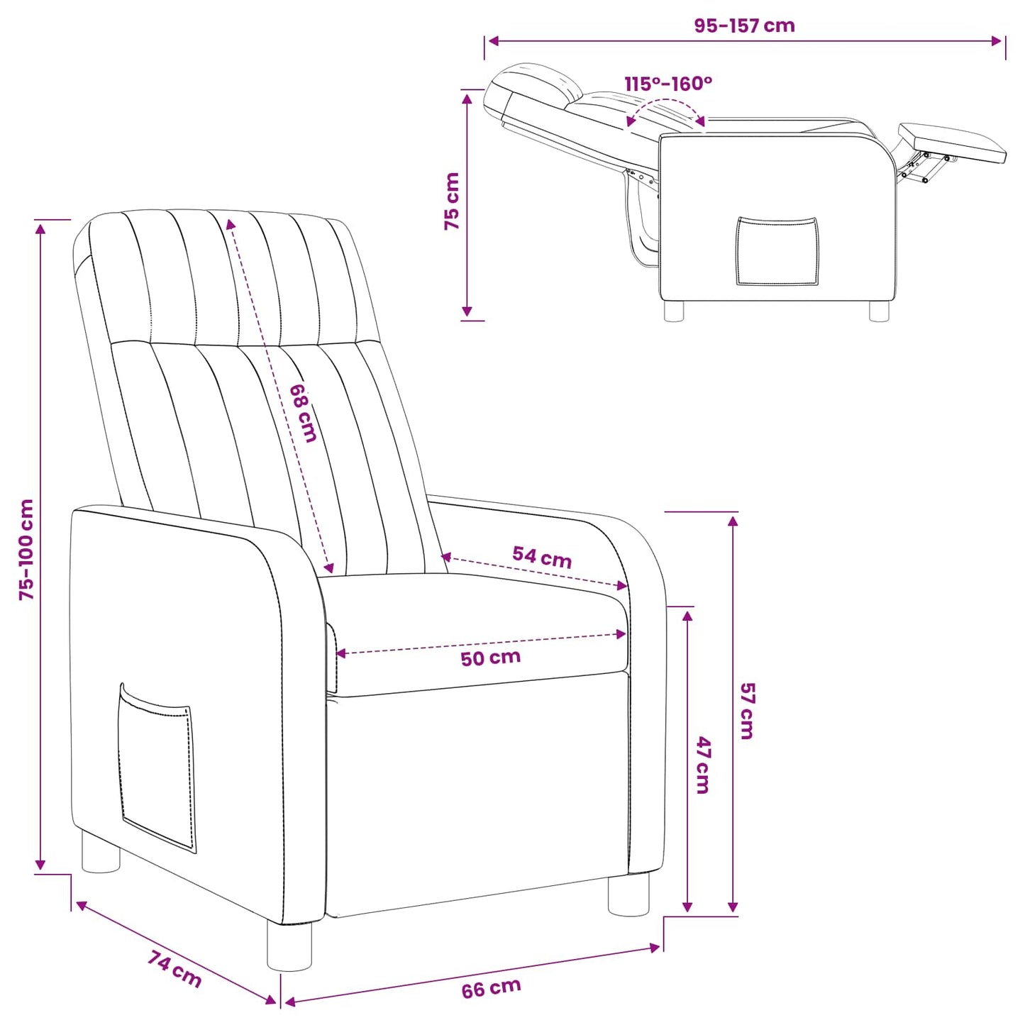 Recliner Cremefarvet Velour (V)