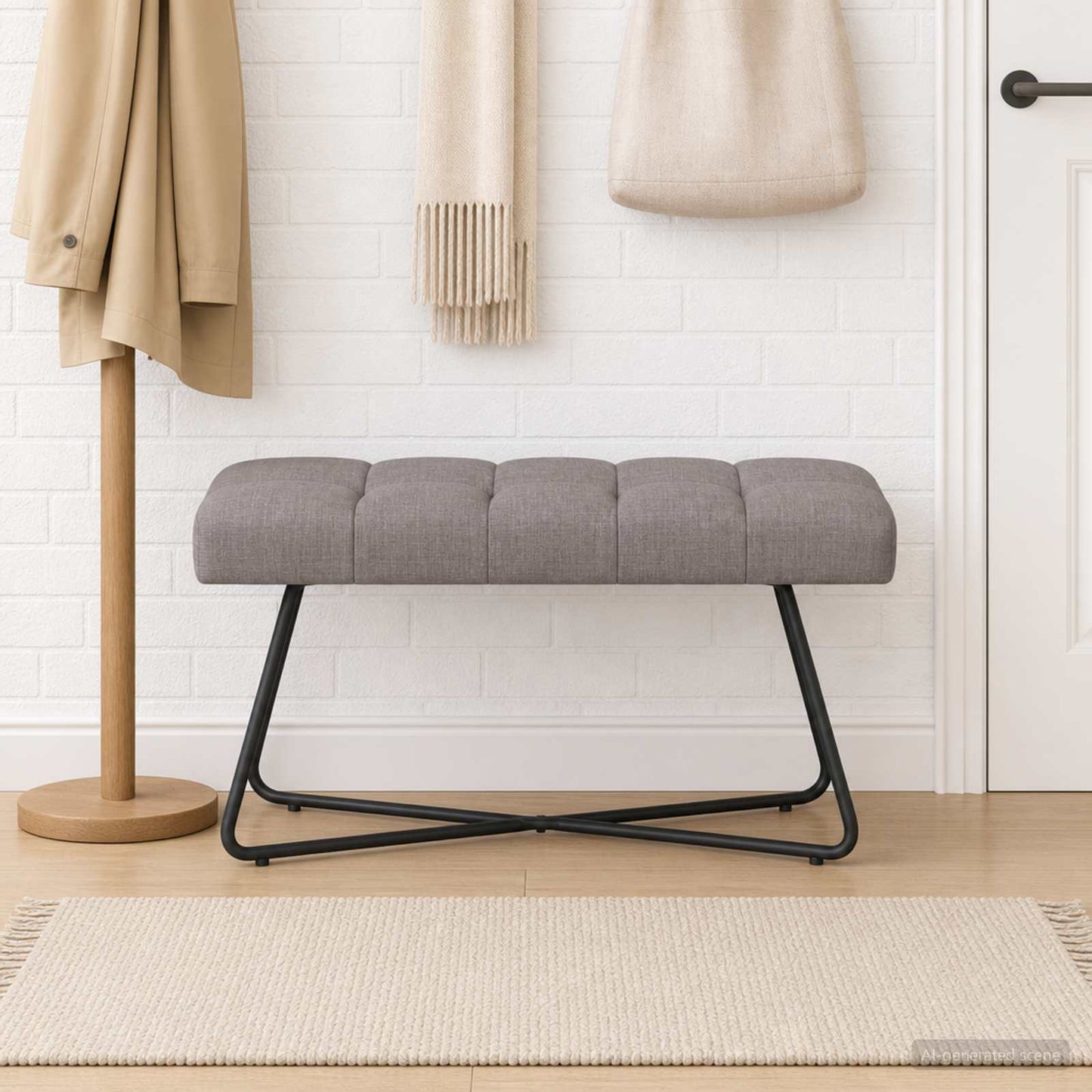 Bænk med knap tufting Gråbrun 80 x 40 x 46 cm Stof