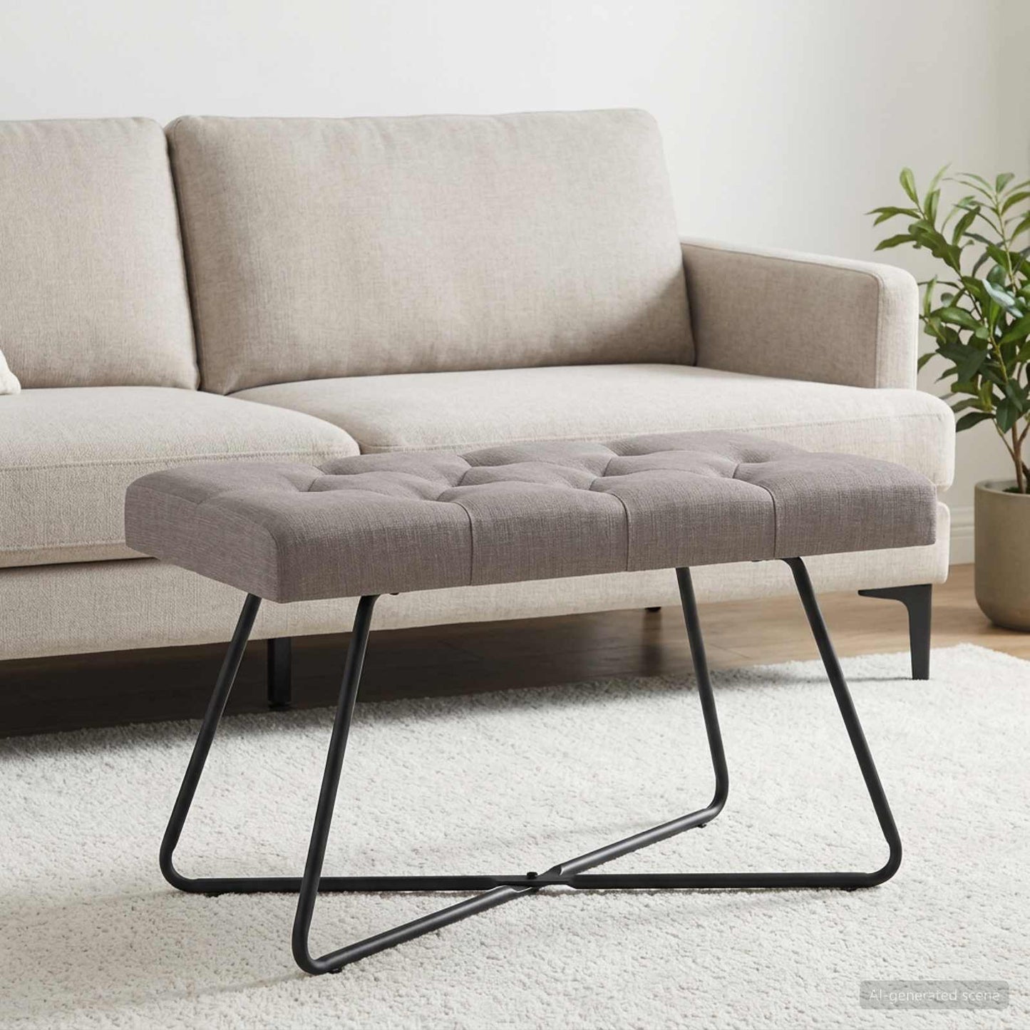 Bænk med knap tufting Gråbrun 80 x 40 x 46 cm Stof