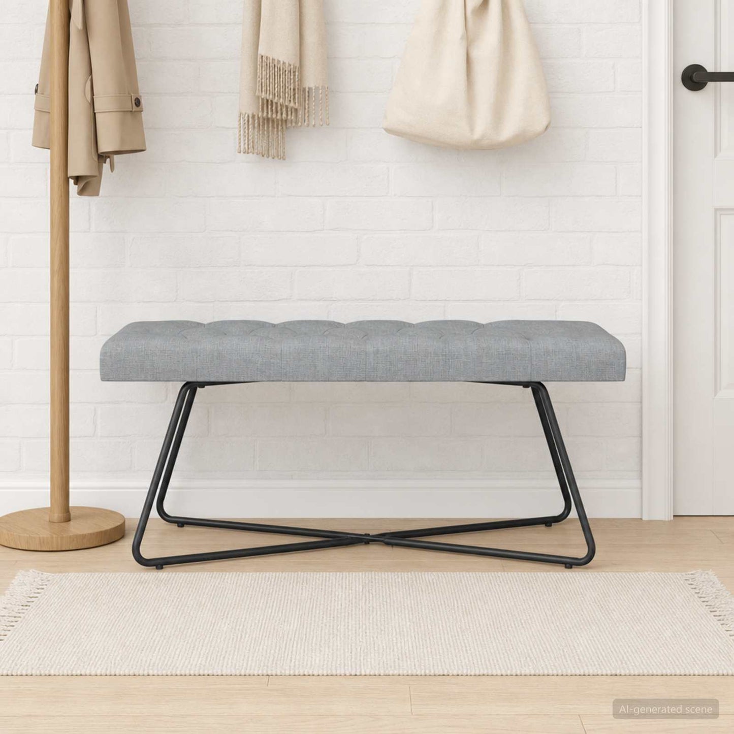Bænk med knap tufting Lysegrå 110 x 40 x 46 cm Stof