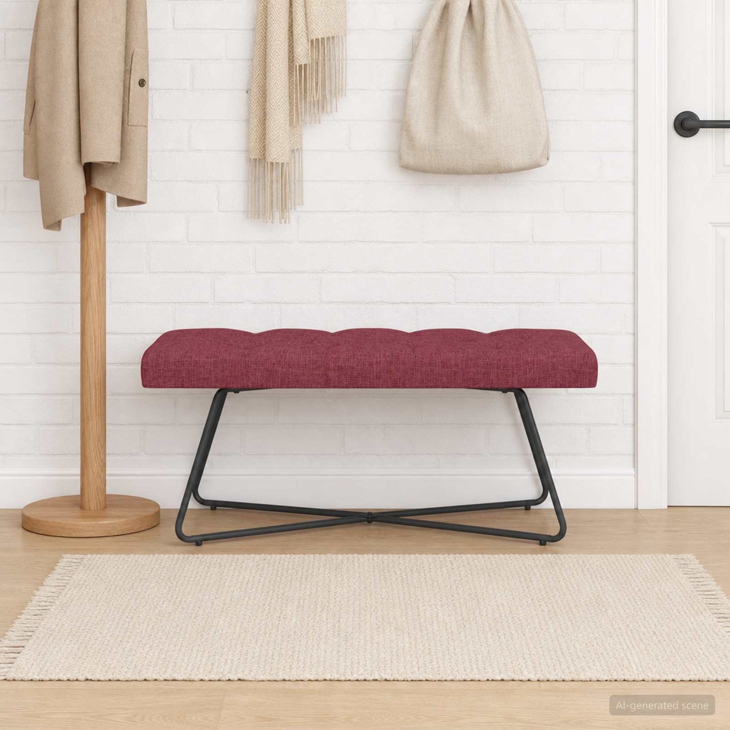 Bænk med knap tufting Vinrød 110 x 40 x 46 cm Stof