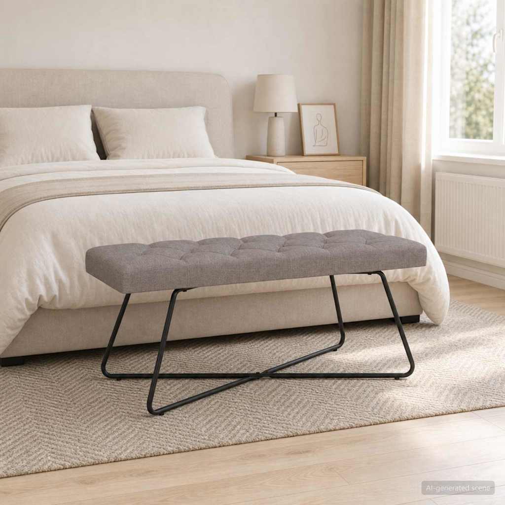 Bænk med knap tufting Gråbrun 110 x 40 x 46 cm Stof