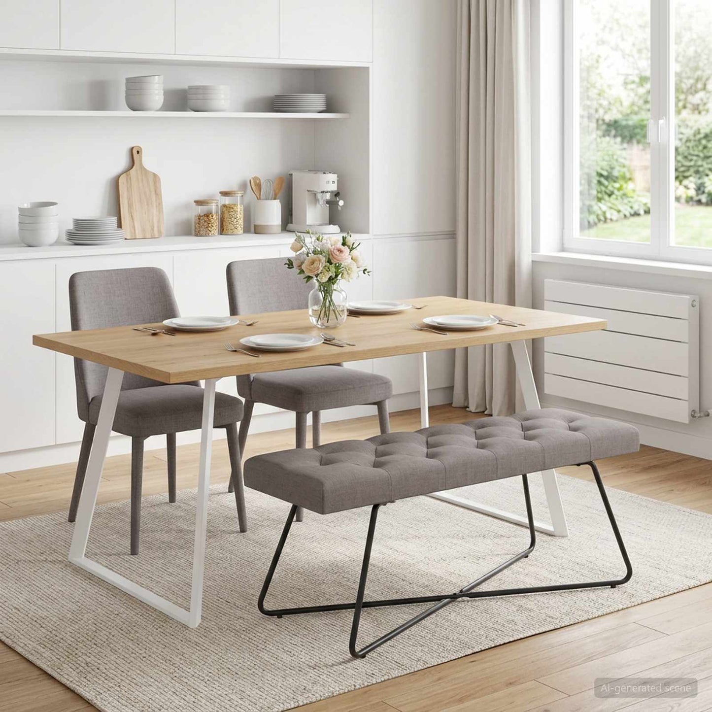 Bænk med knap tufting Gråbrun 110 x 40 x 46 cm Stof