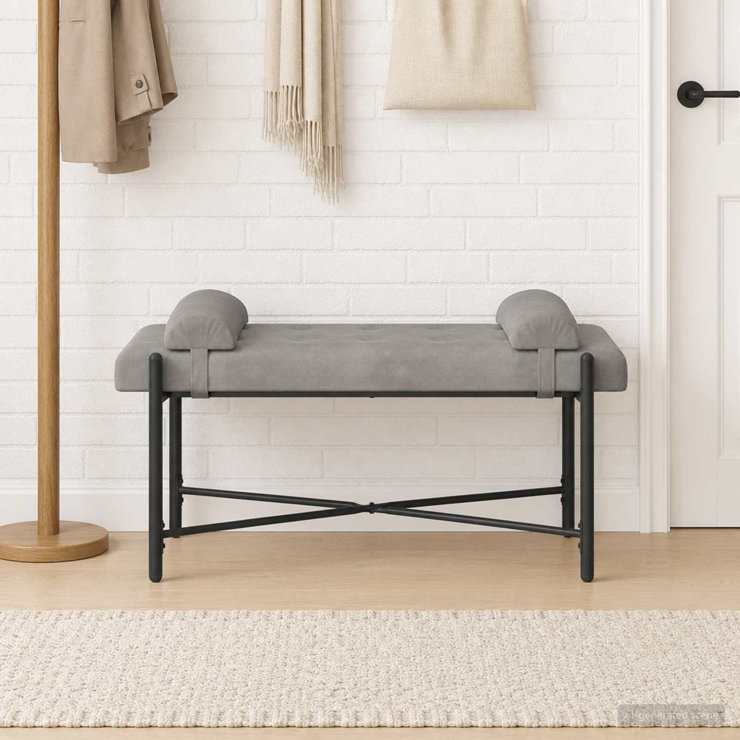 Knappet bænk med puder Lysegrå 110 x 40 x 46 cm Fløjl