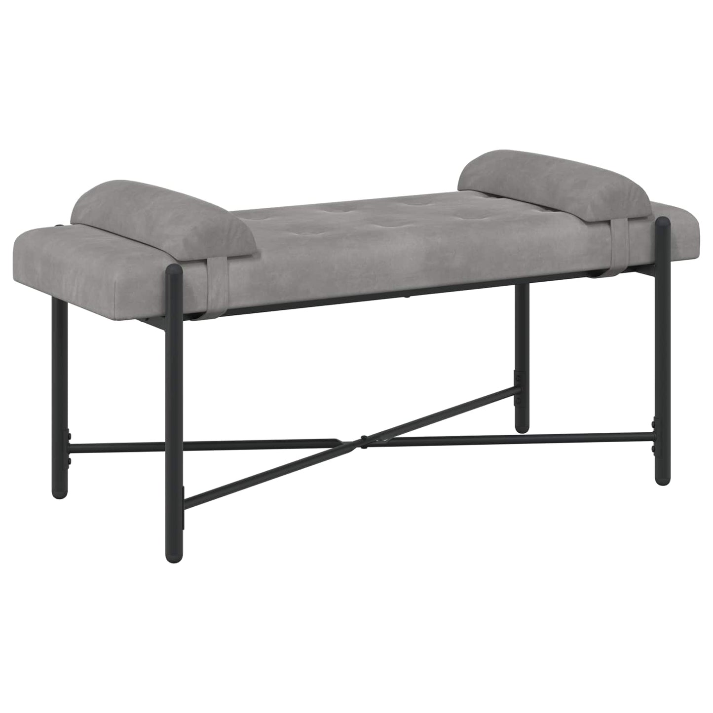 Knappet bænk med puder Lysegrå 110 x 40 x 46 cm Fløjl