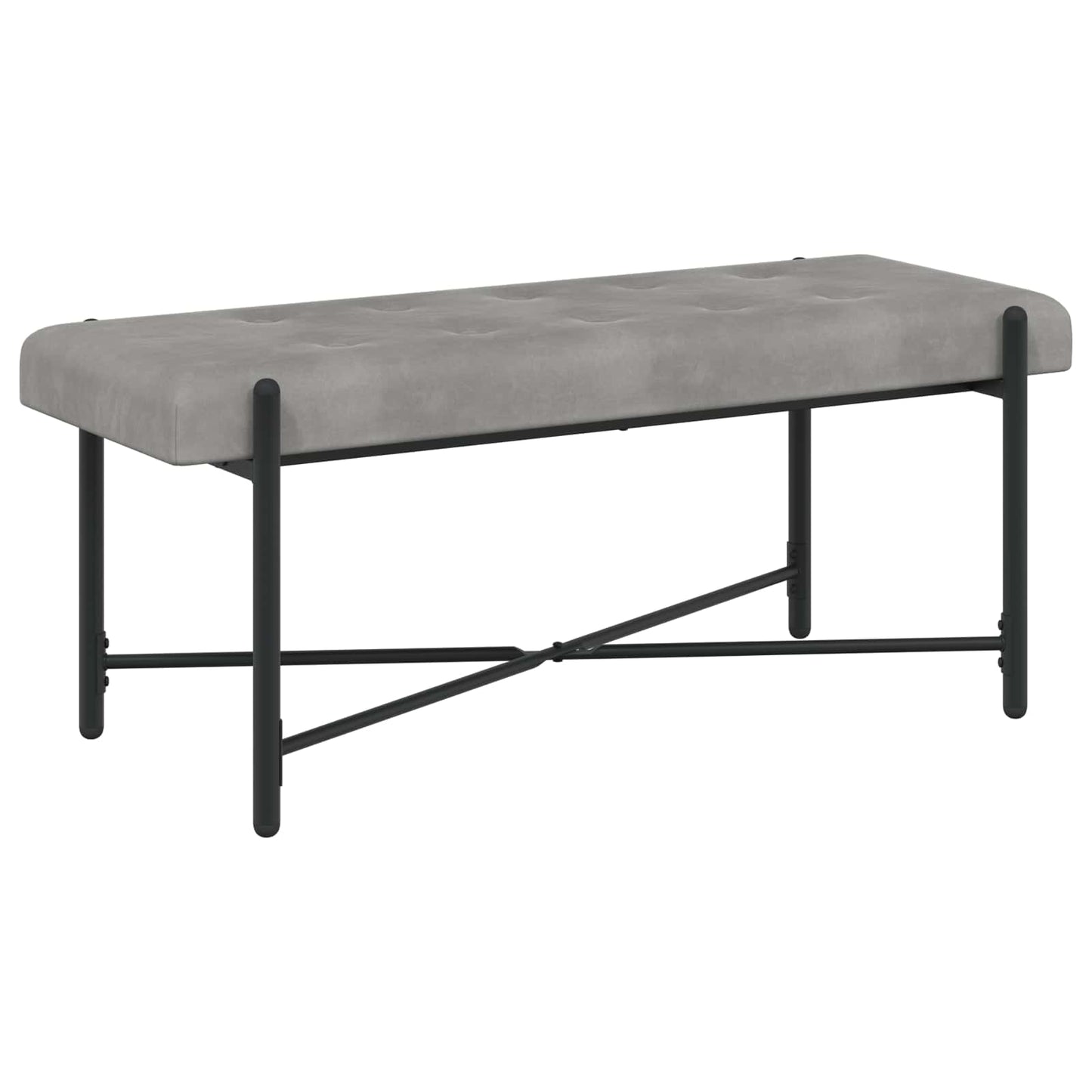 Knappet bænk med puder Lysegrå 110 x 40 x 46 cm Fløjl