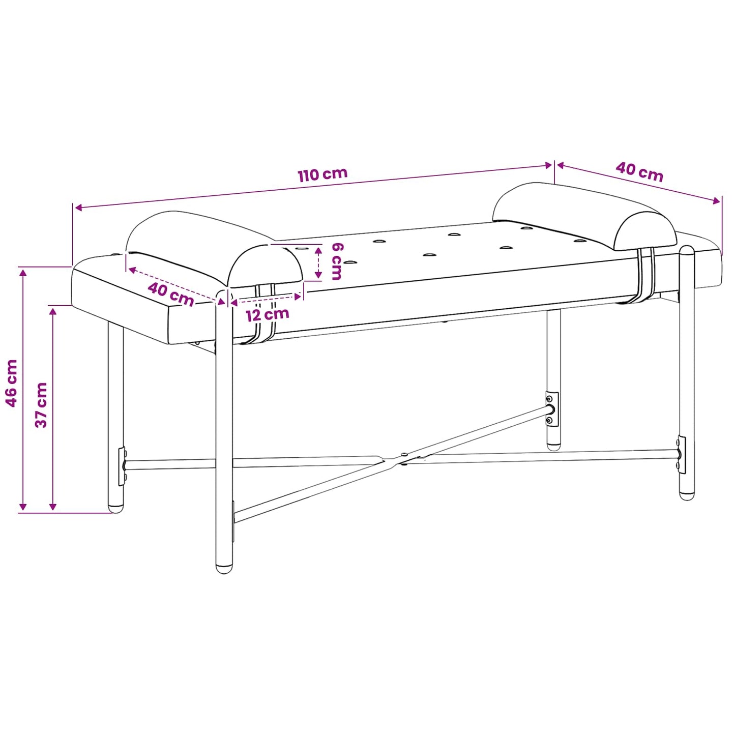 Knappet bænk med puder Vinrød 110 x 40 x 46 cm Fløjl