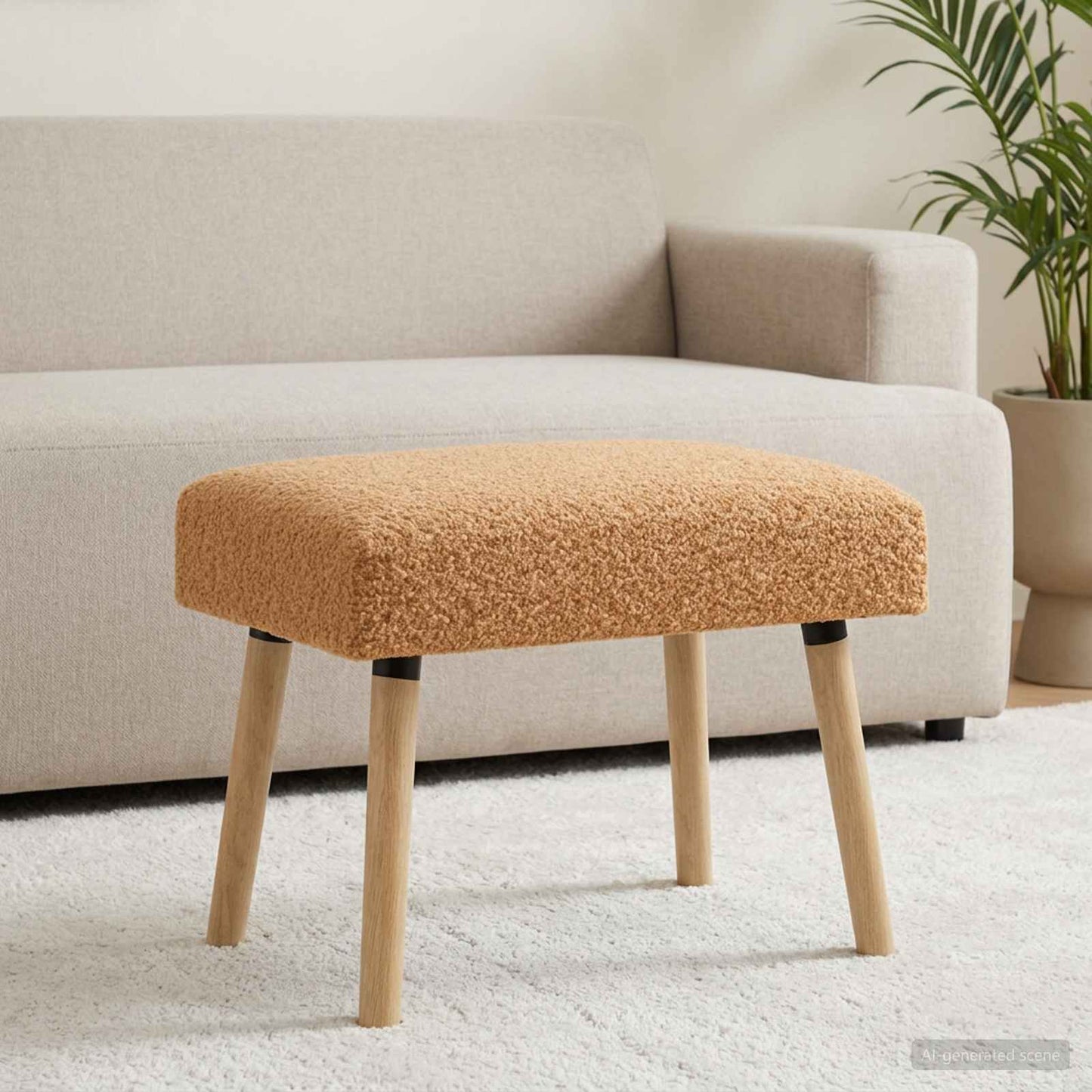 bænk Ensfarvet Beige 60 x 40 x 45 cm Bouclé