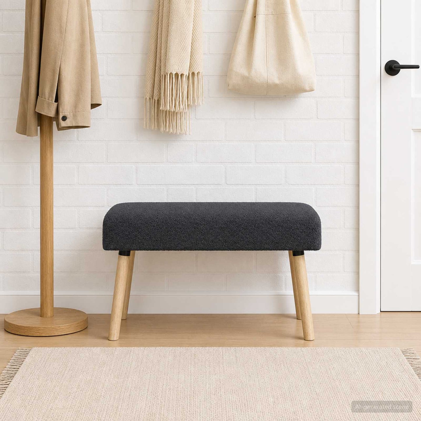 bænk Ensfarvet Mørkegrå 80 x 40 x 46 cm Bouclé