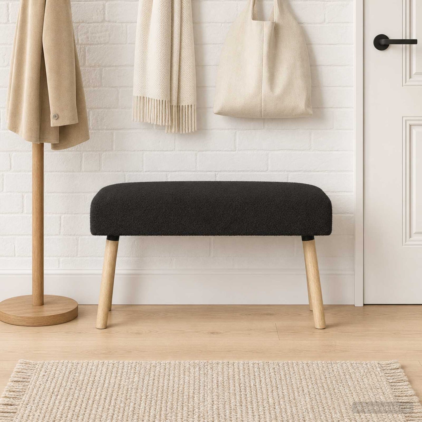 bænk Ensfarvet Sort 80 x 40 x 46 cm Bouclé