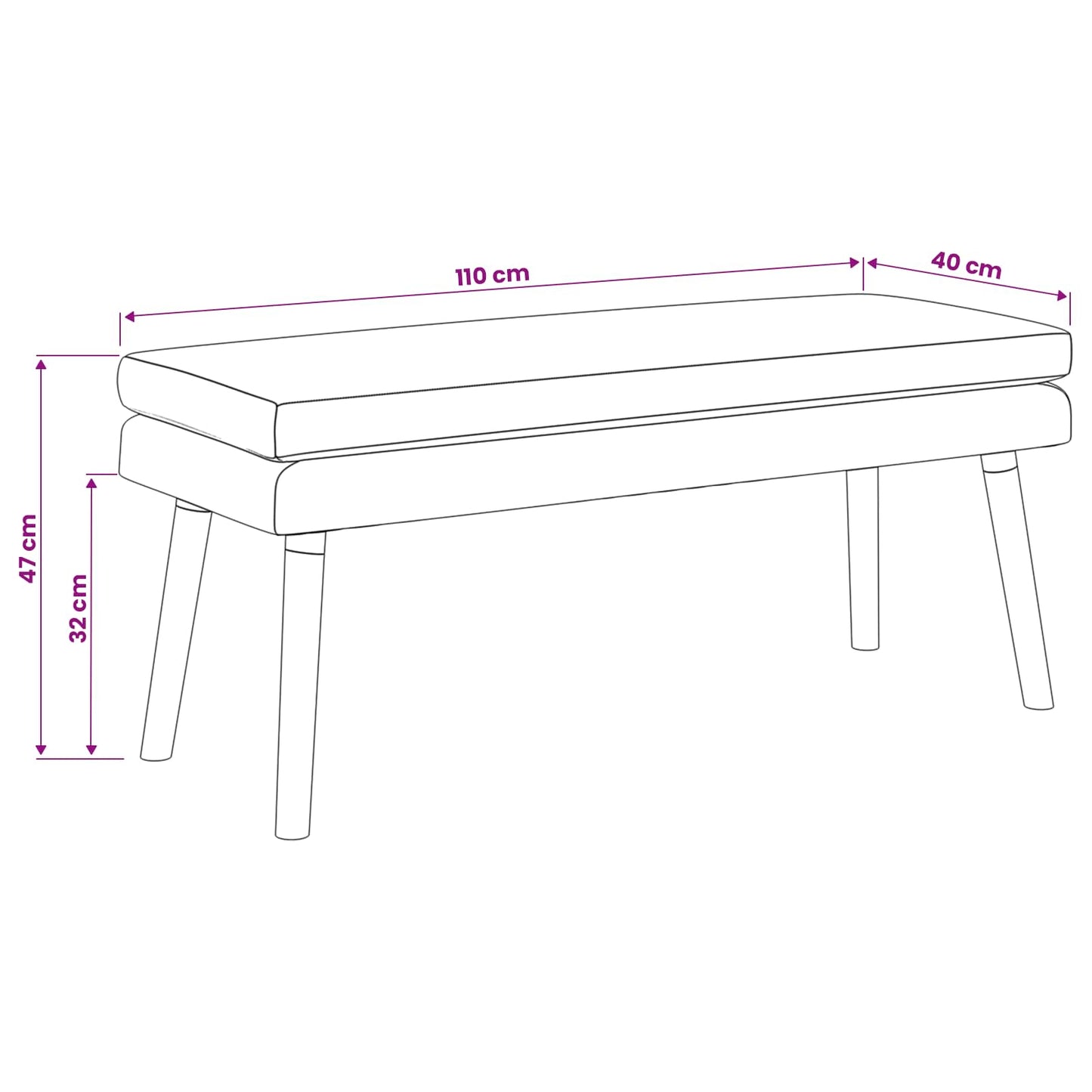Dobbeltlagret bænk Lys Gul 110 x 40 x 47 cm Stof