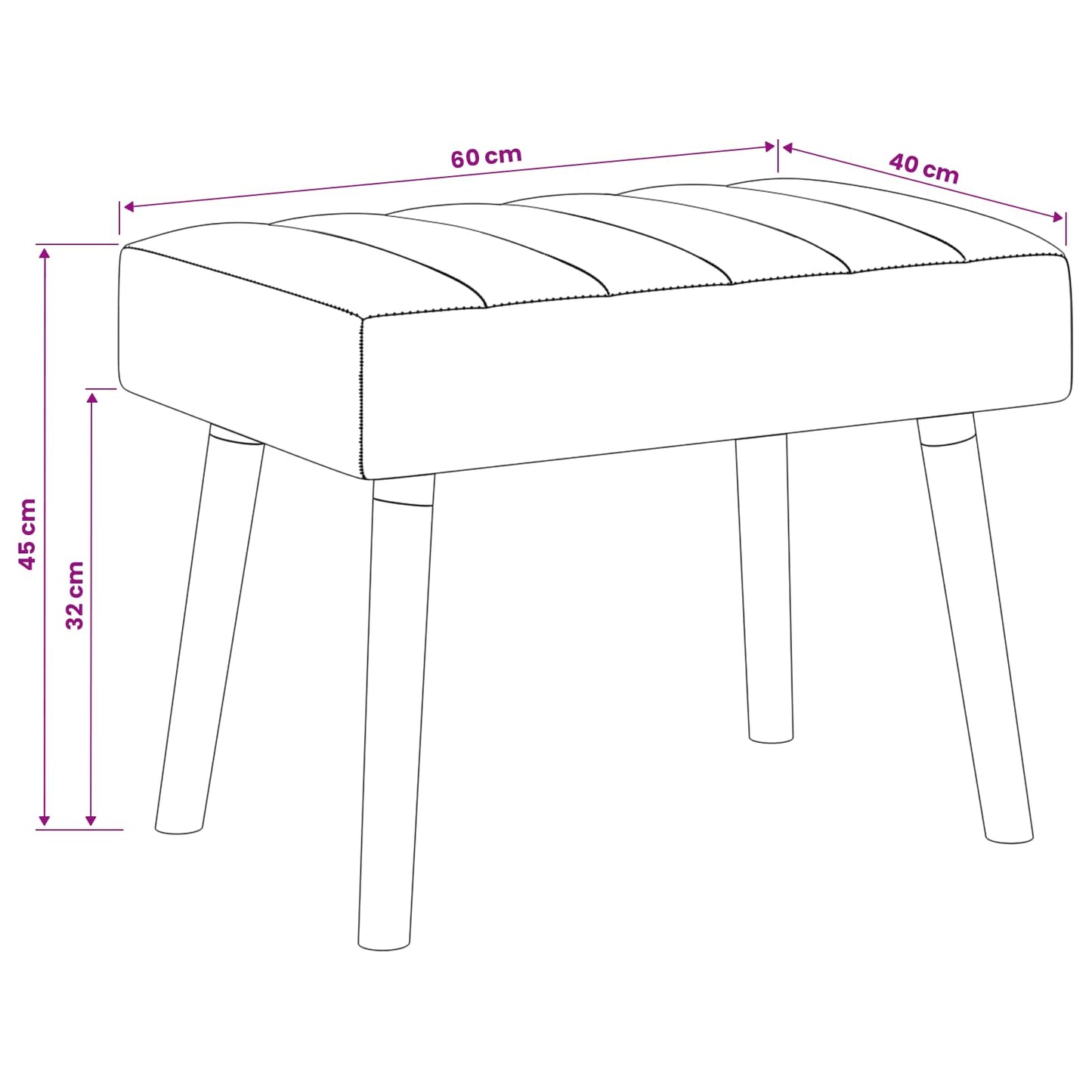 Kanalpuddet Bænk Sort 60 x 40 x 45 cm Stof