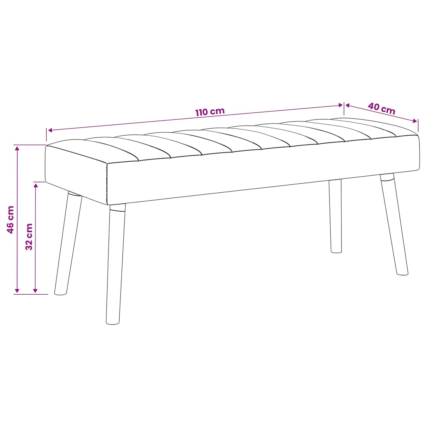 Kanalpuddet Bænk Vinrød 110 x 40 x 46 cm Stof