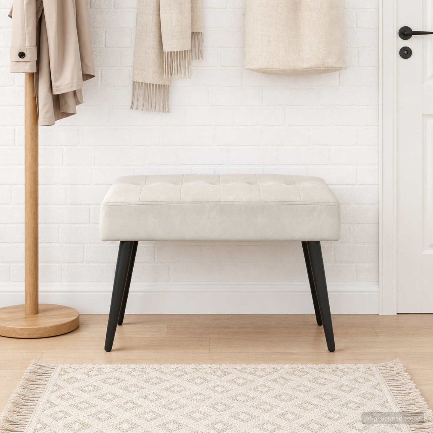 Bænk med knap tufting Cremefarvet 60 x 40 x 45 cm Fløjl