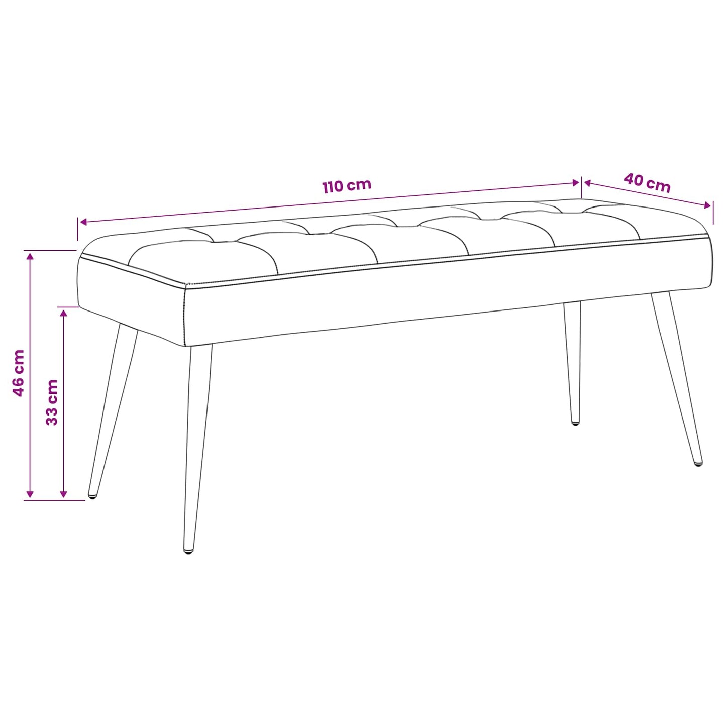Bænk med knap tufting Vinrød 110 x 40 x 46 cm Fløjl
