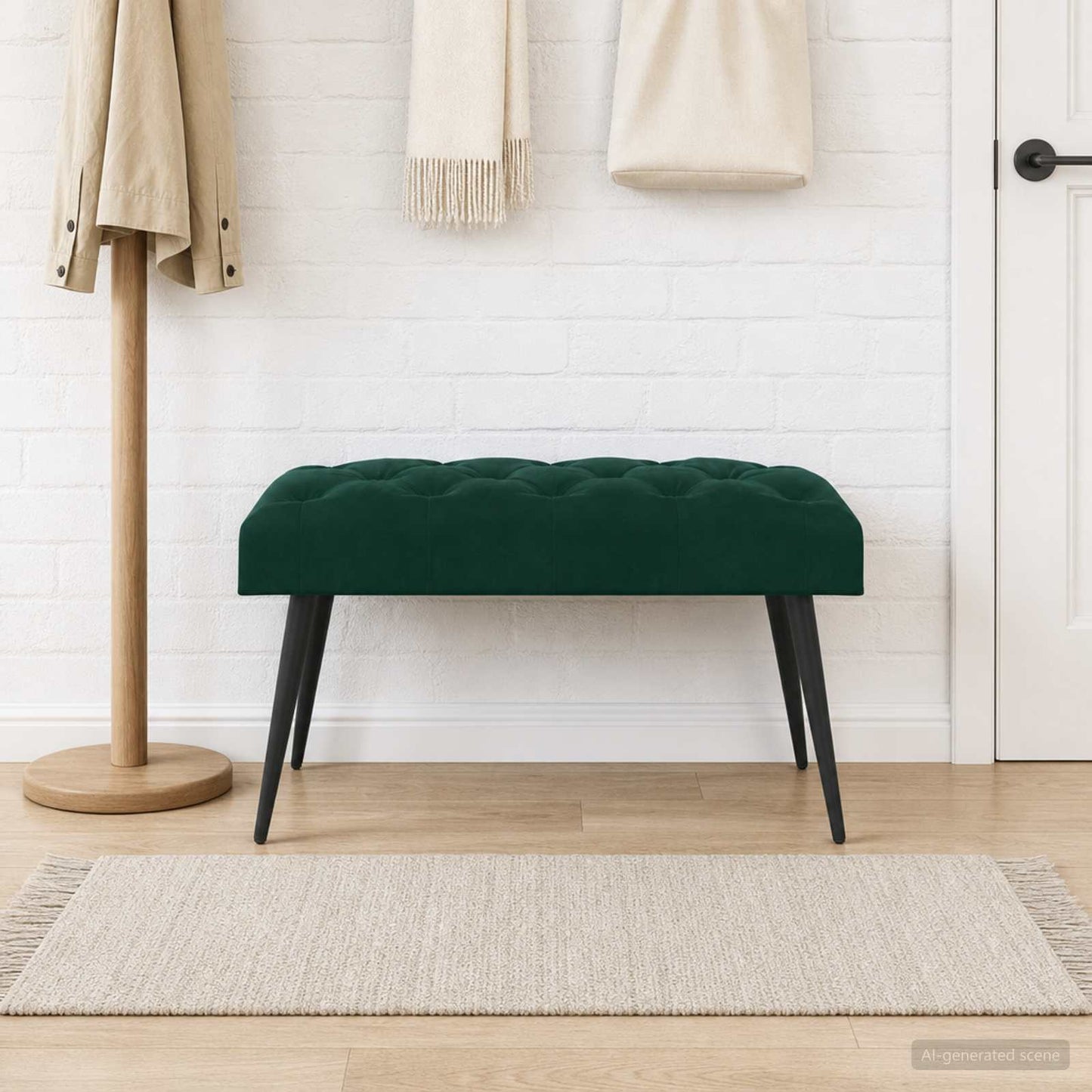 Bænk med knap tufting Mørkegrøn 80 x 40 x 46 cm Fløjl