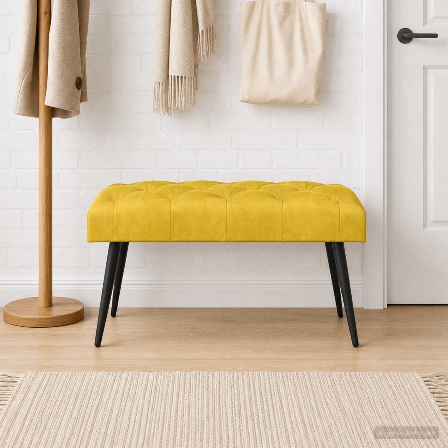 Bænk med knap tufting Gul 80 x 40 x 46 cm Fløjl