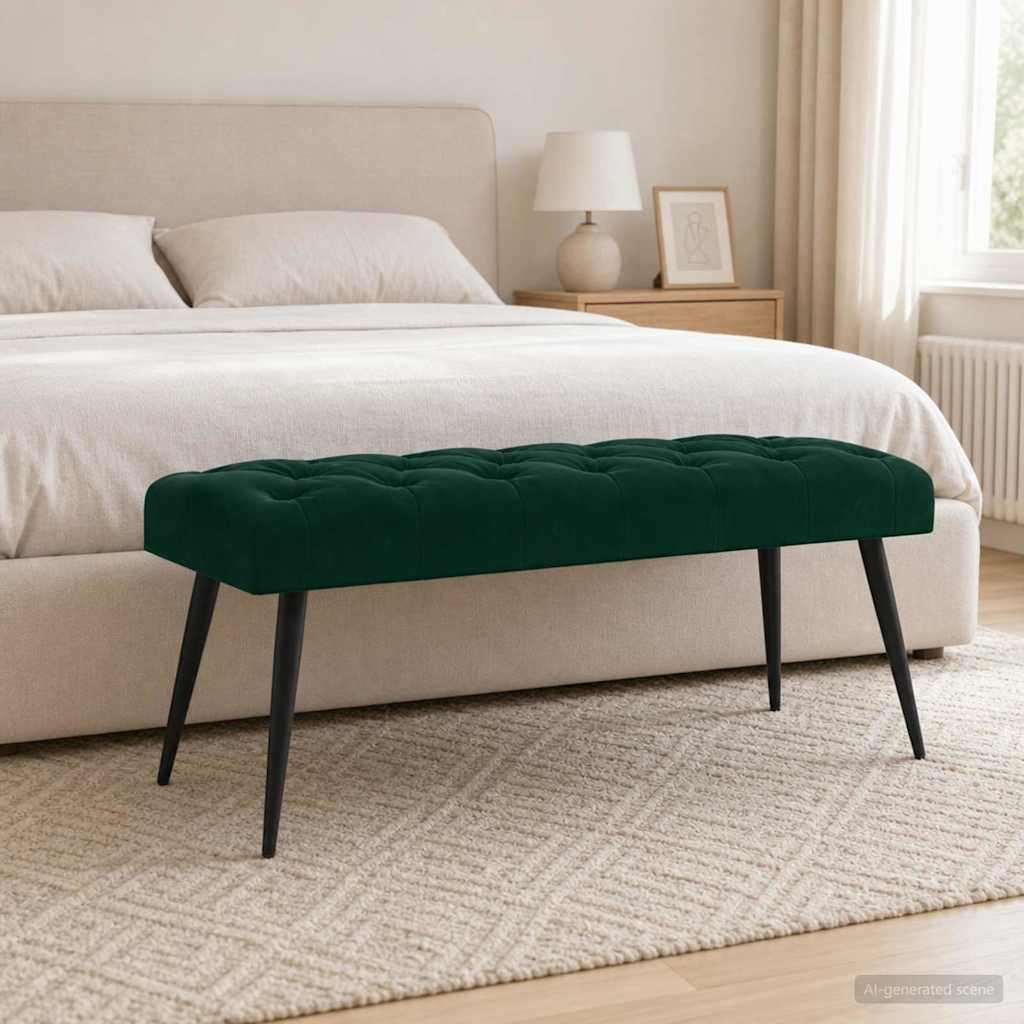 Bænk med knap tufting Mørkegrøn 110 x 40 x 46 cm Fløjl