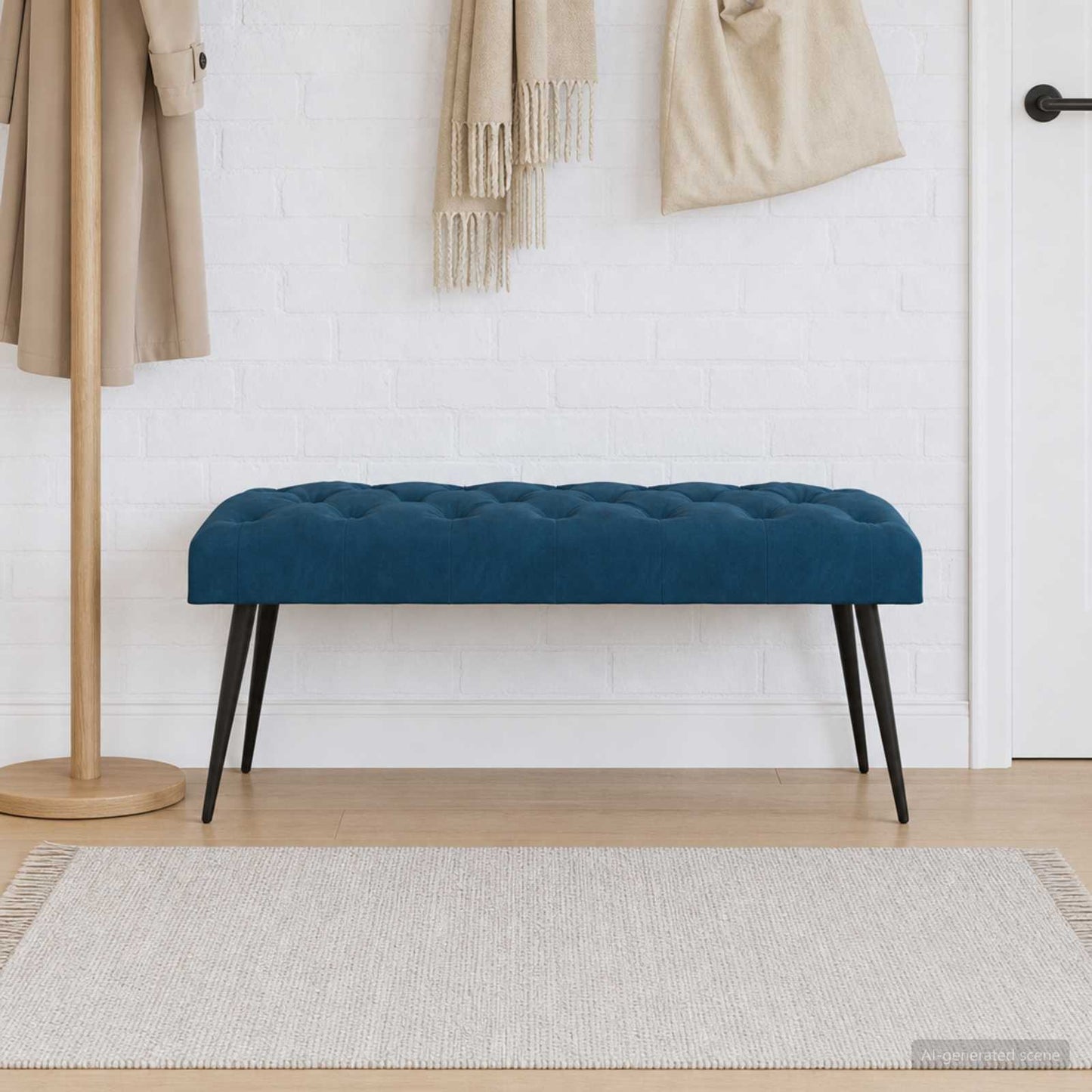 Bænk med knap tufting Blå 110 x 40 x 46 cm Fløjl