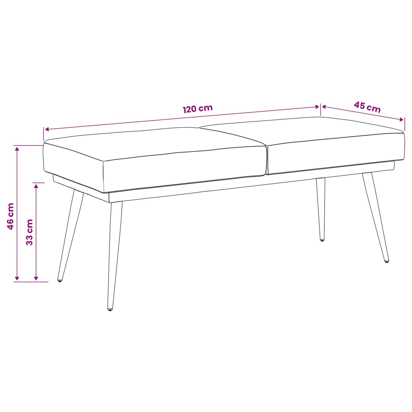 Dobbeltlagret bænk Sort 120 x 45 x 46 cm Fløjl